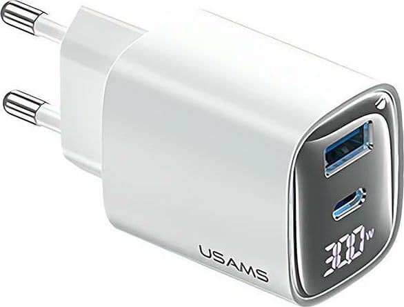 caricabatterie 30Ww usb + usb-c gan bianco con led display - 2