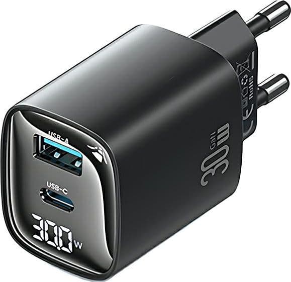 caricabatterie 30Ww usb + usb-c gan nero con led display - 2