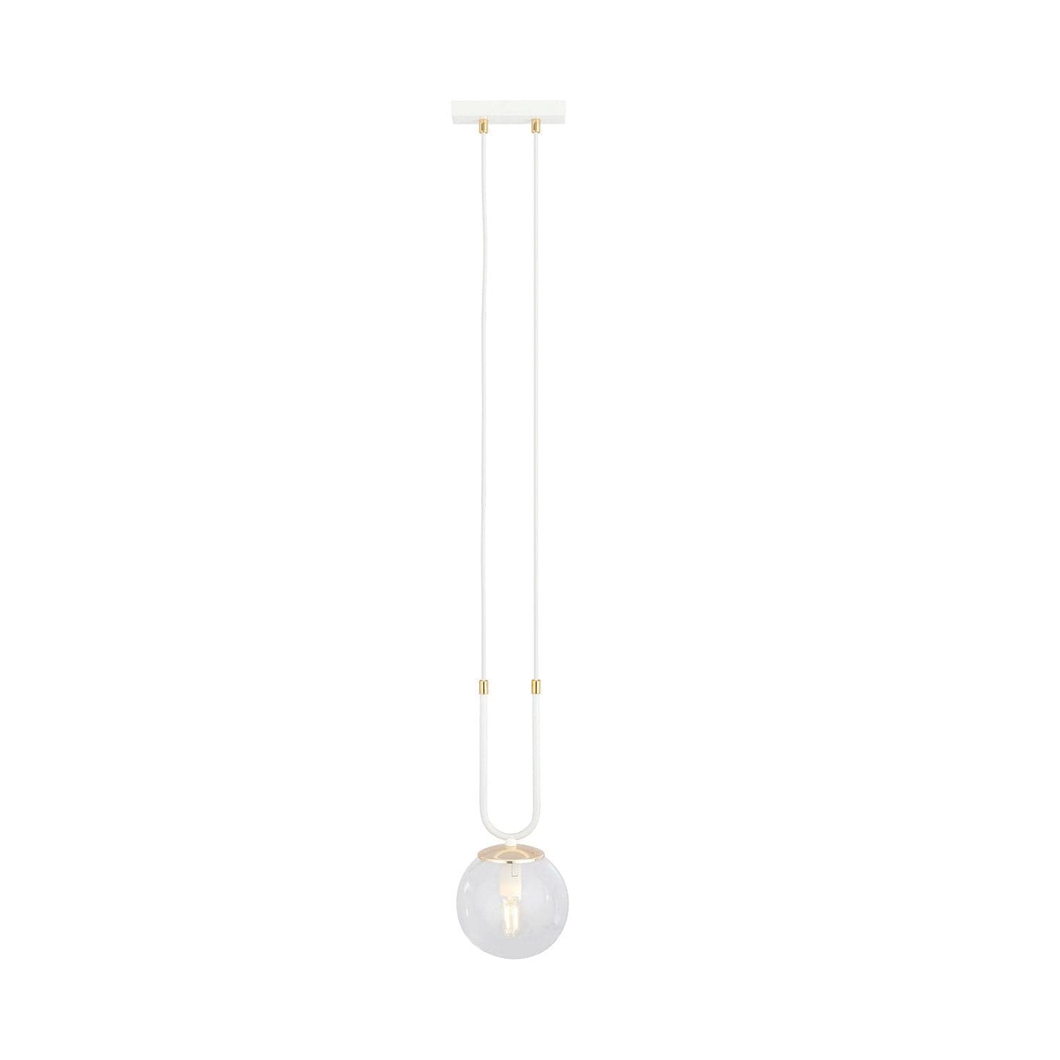 Sospensione 1 Luce Glam In Acciaio Bianco Oro E Sfera In Vetro Trasparente in Lampade a sospensione LuceArt - Montecorvino Pugliano, commercioVirtuoso.it
