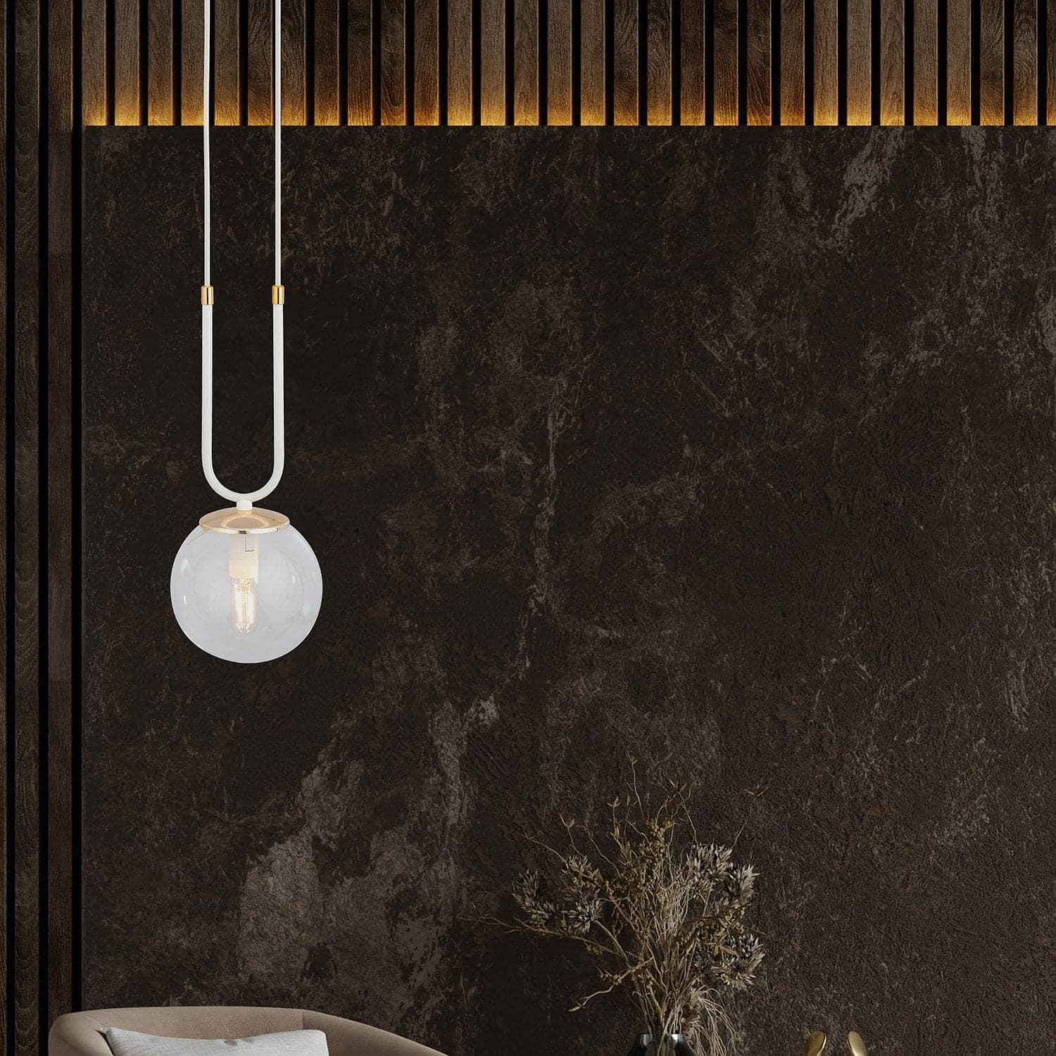 Sospensione 1 Luce Glam In Acciaio Bianco Oro E Sfera In Vetro Trasparente in Lampade a sospensione LuceArt - Montecorvino Pugliano, commercioVirtuoso.it