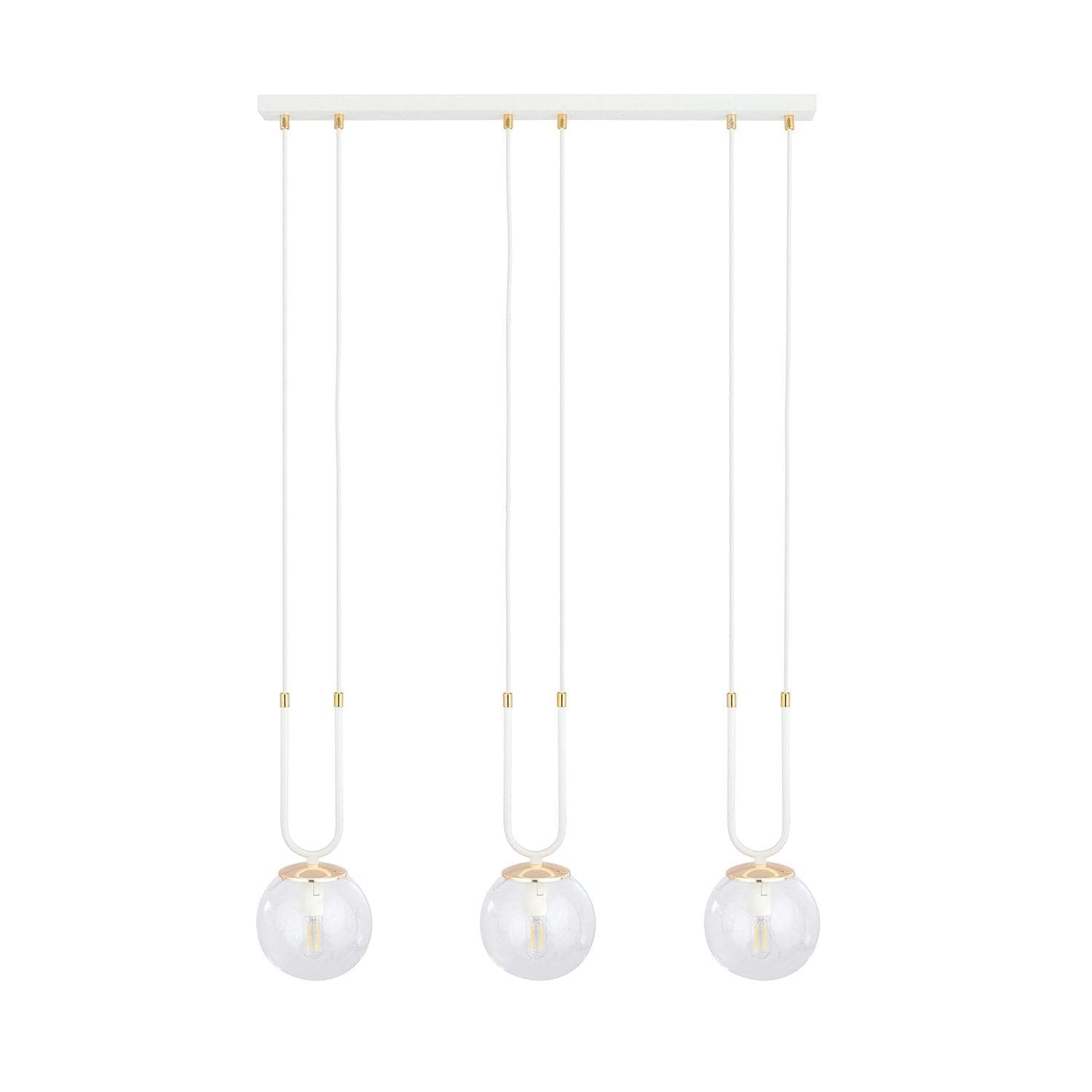 Sospensione 3 Luci Glam In Acciaio Bianco Oro E Sfera In Vetro Trasparente in Lampade a sospensione LuceArt - Montecorvino Pugliano, commercioVirtuoso.it