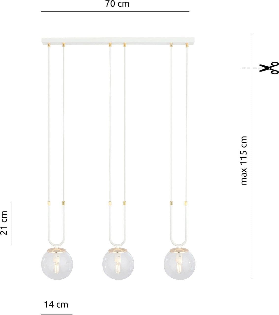 Sospensione 3 Luci Glam In Acciaio Bianco Oro E Sfera In Vetro Trasparente in Lampade a sospensione LuceArt - Montecorvino Pugliano, commercioVirtuoso.it
