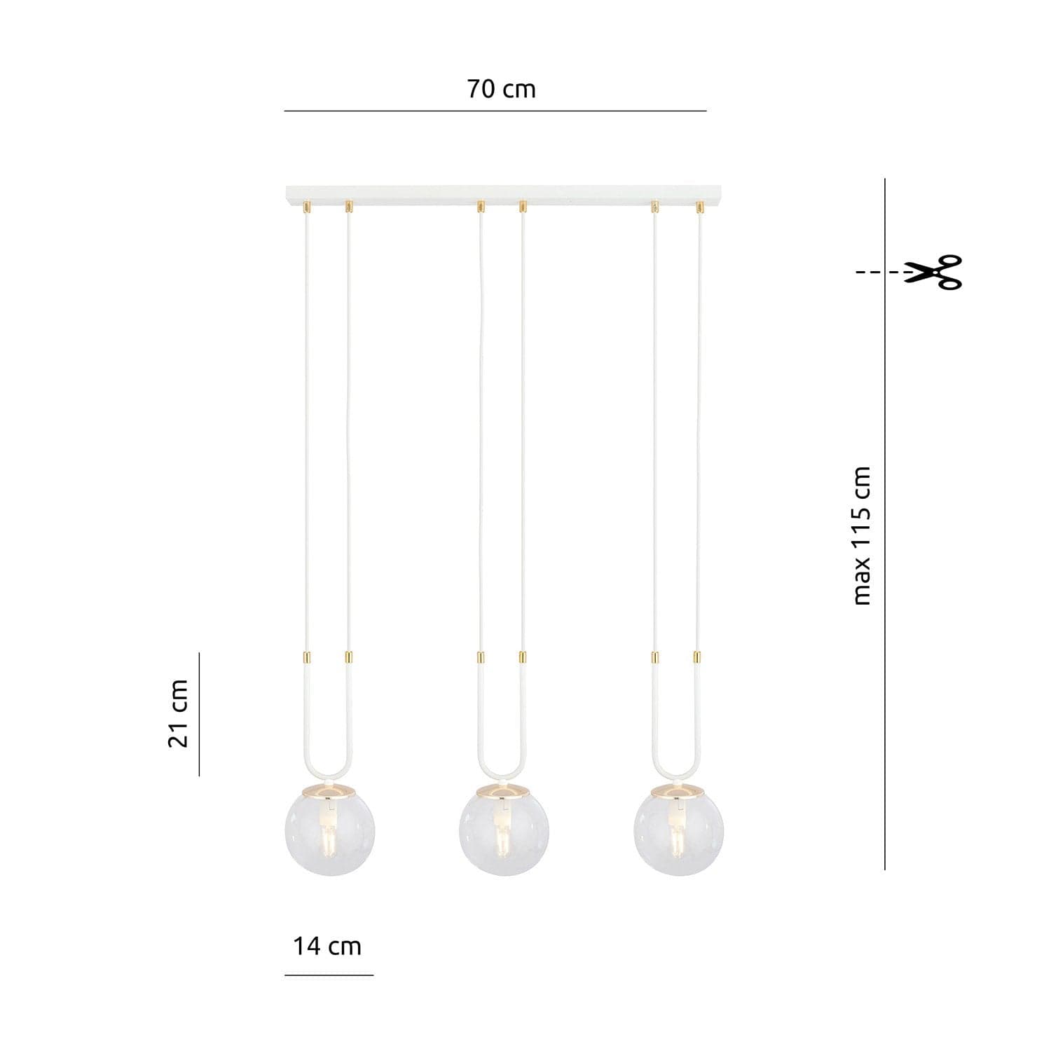 Sospensione 3 Luci Glam In Acciaio Bianco Oro E Sfera In Vetro Trasparente in Lampade a sospensione LuceArt - Montecorvino Pugliano, commercioVirtuoso.it