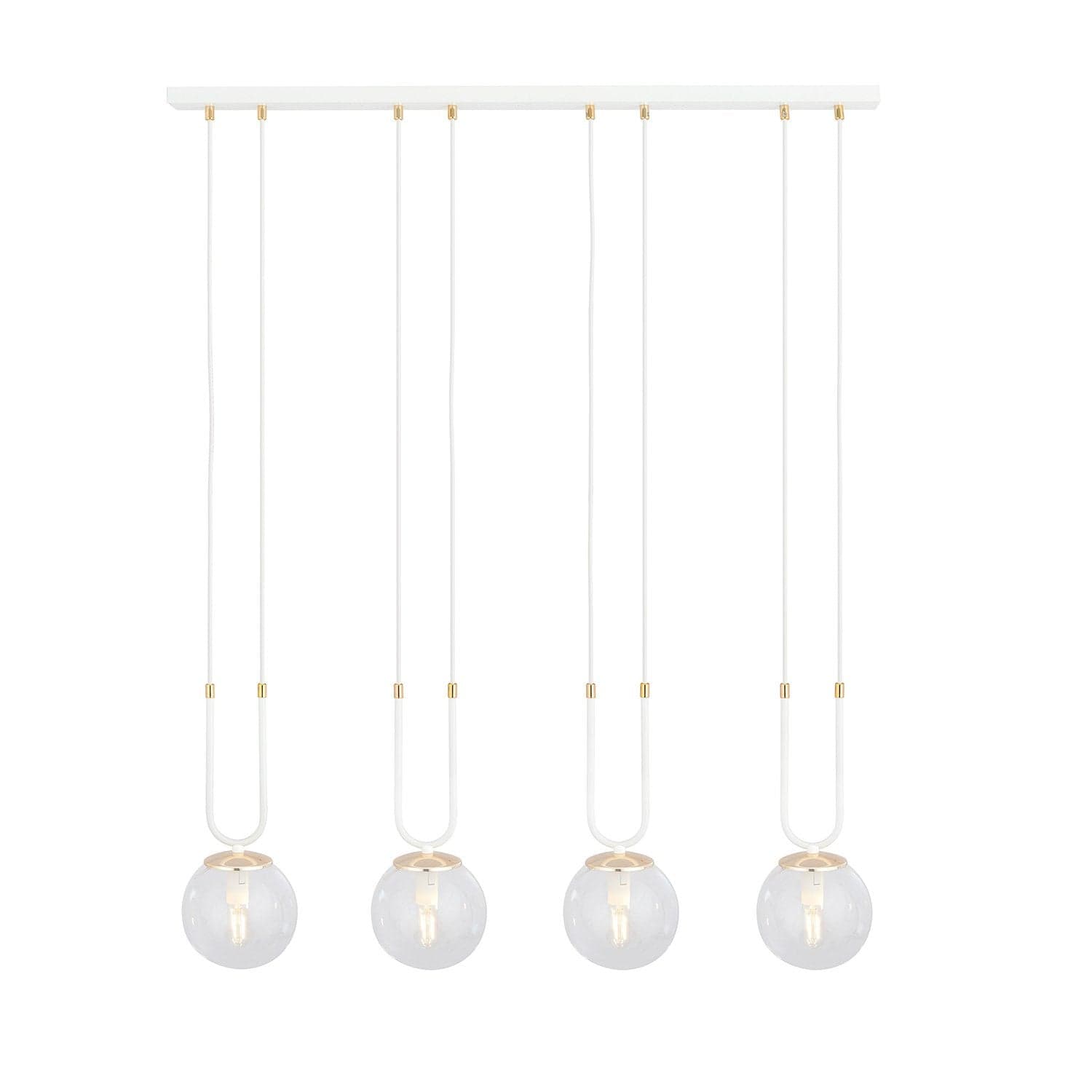 Sospensione 4 Luci Glam In Acciaio Bianco Oro E Sfera In Vetro Trasparente in Lampade a sospensione LuceArt - Montecorvino Pugliano, commercioVirtuoso.it