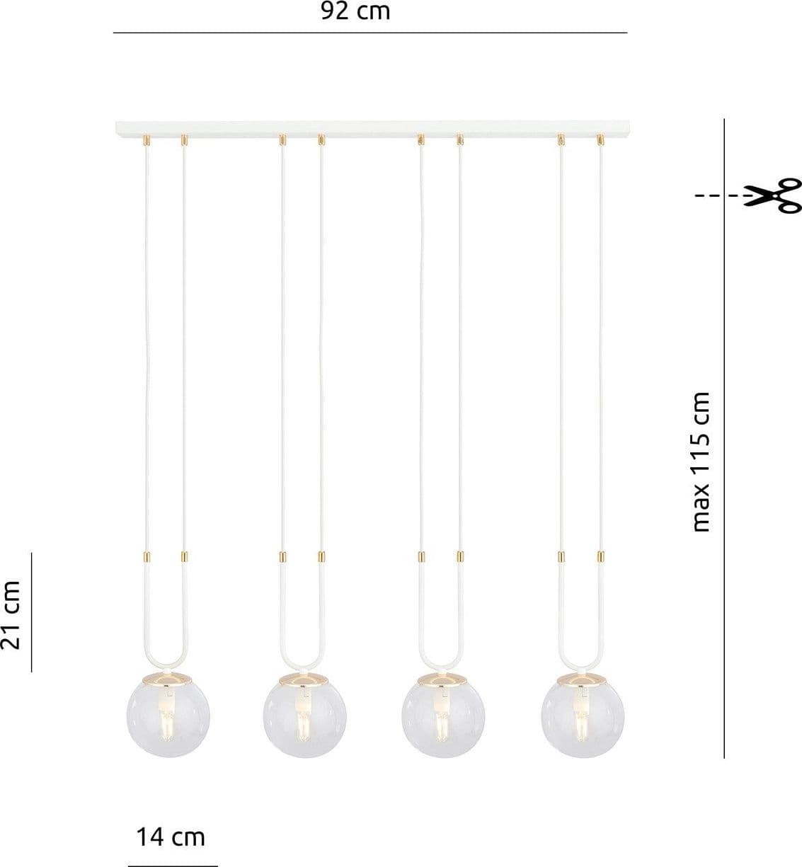 Sospensione 4 Luci Glam In Acciaio Bianco Oro E Sfera In Vetro Trasparente in Lampade a sospensione LuceArt - Montecorvino Pugliano, commercioVirtuoso.it