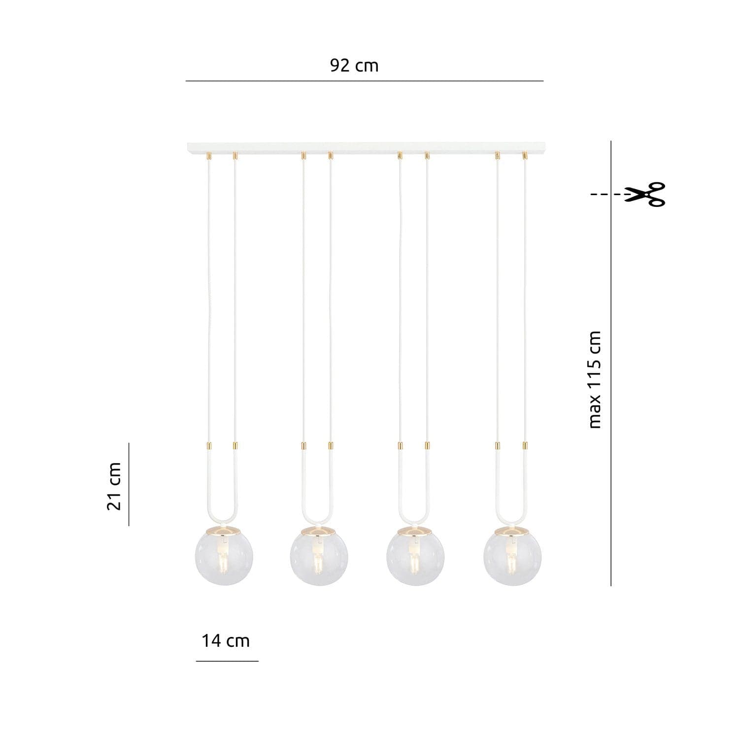 Sospensione 4 Luci Glam In Acciaio Bianco Oro E Sfera In Vetro Trasparente in Lampade a sospensione LuceArt - Montecorvino Pugliano, commercioVirtuoso.it