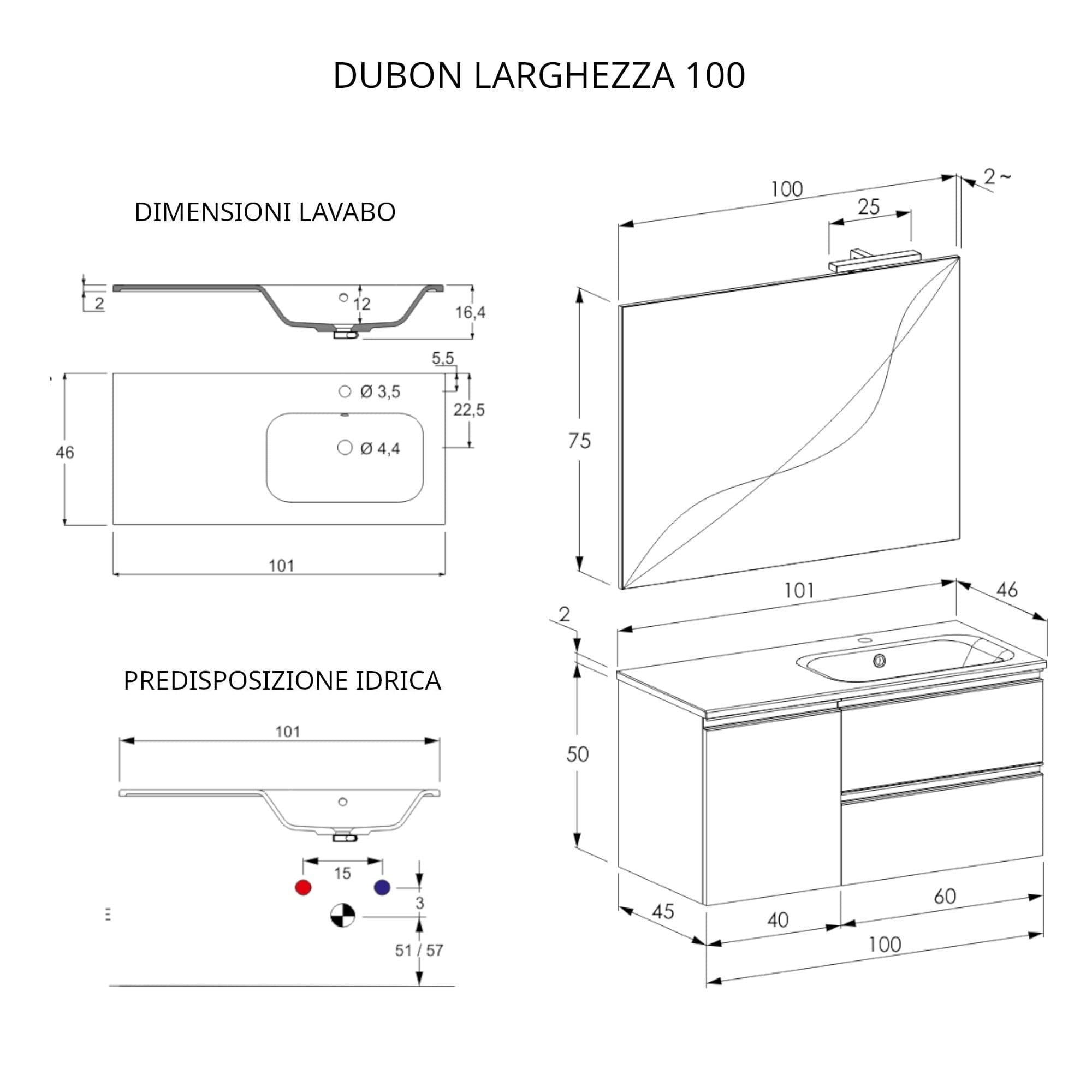 Mobile bagno sospeso 100cm con specchio bianco opaco DUBON in Mobiletti con lavabo Mondialshop - Parabiago, commercioVirtuoso.it