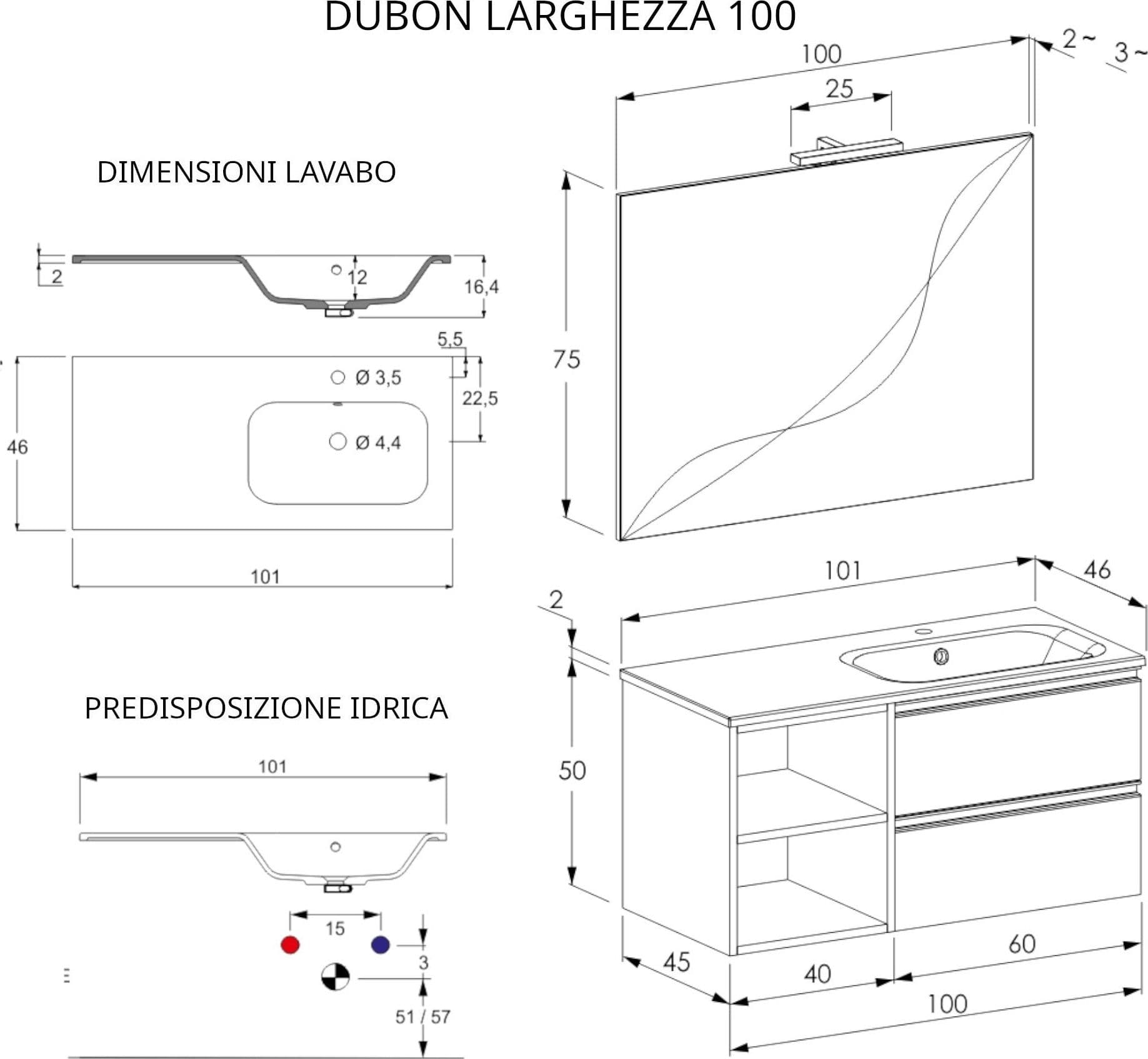 Mobile bagno sospeso 100cm con ripiano a sinistra e specchio bianco opaco DUBON in Armadietti a specchio Mondialshop - Parabiago, commercioVirtuoso.it