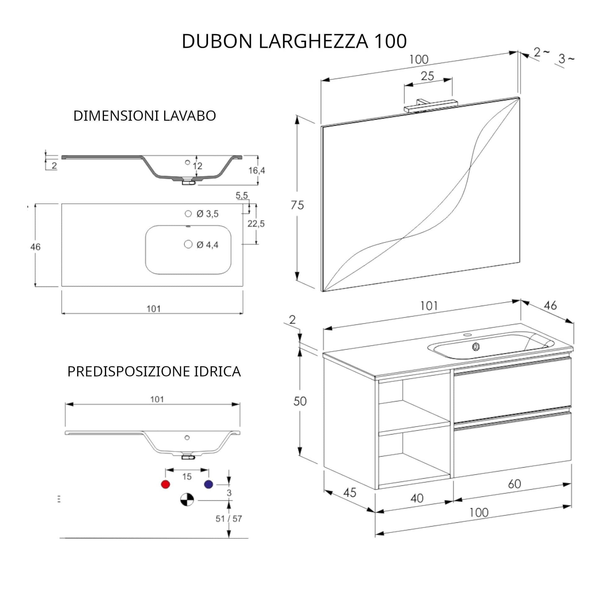 Mobile bagno sospeso 100cm con ripiano a sinistra e specchio bianco opaco DUBON in Armadietti a specchio Mondialshop - Parabiago, commercioVirtuoso.it