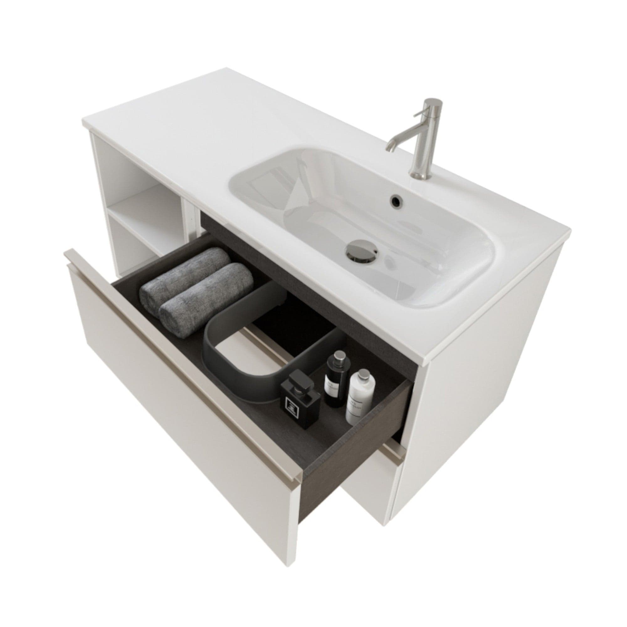 Mobile bagno sospeso 100cm con ripiano a sinistra e specchiera bianco opaco DUBON in Armadietti a specchio Mondialshop - Parabiago, commercioVirtuoso.it