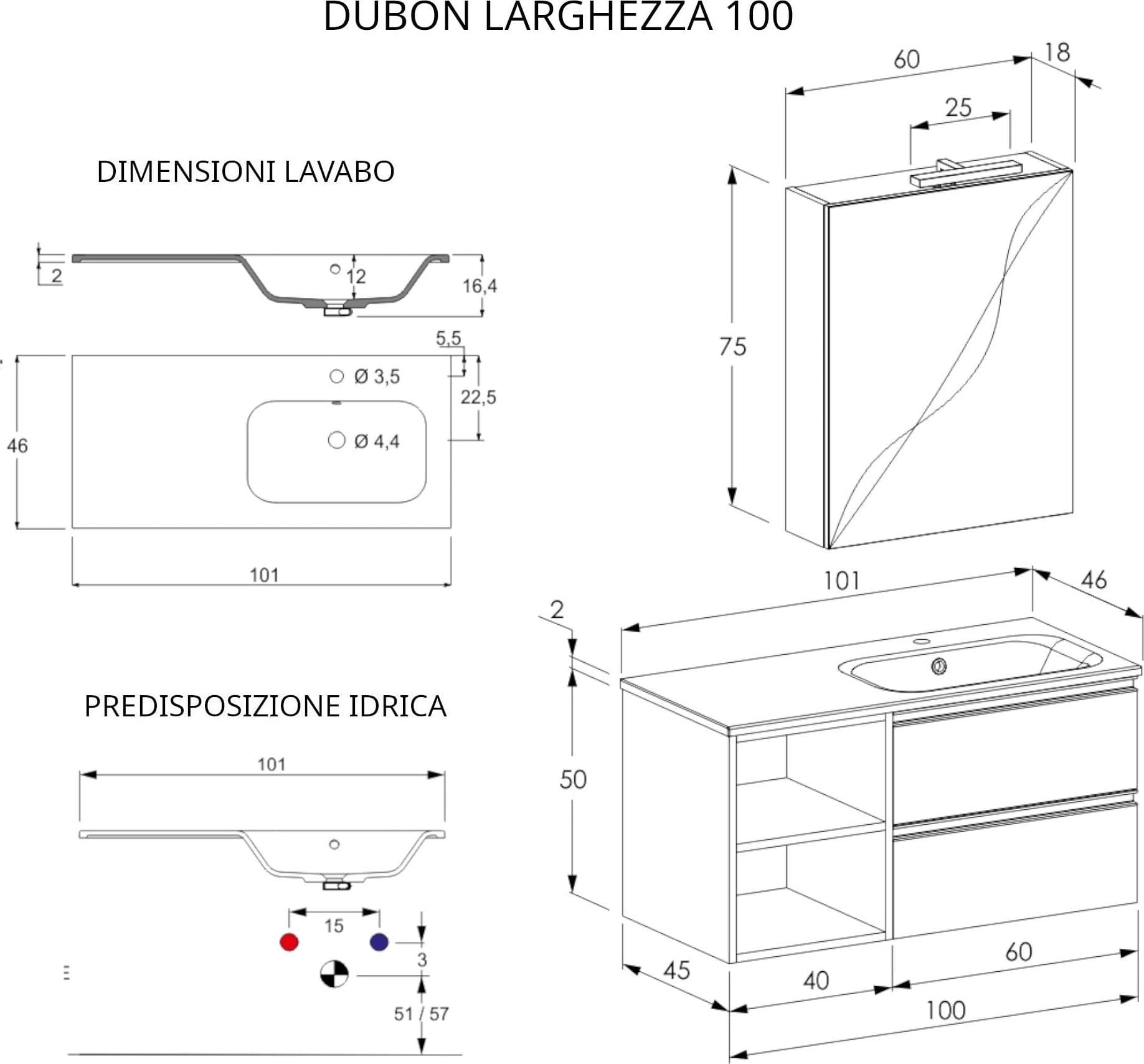 Mobile bagno sospeso 100cm con ripiano a sinistra e specchiera bianco opaco DUBON in Armadietti a specchio Mondialshop - Parabiago, commercioVirtuoso.it