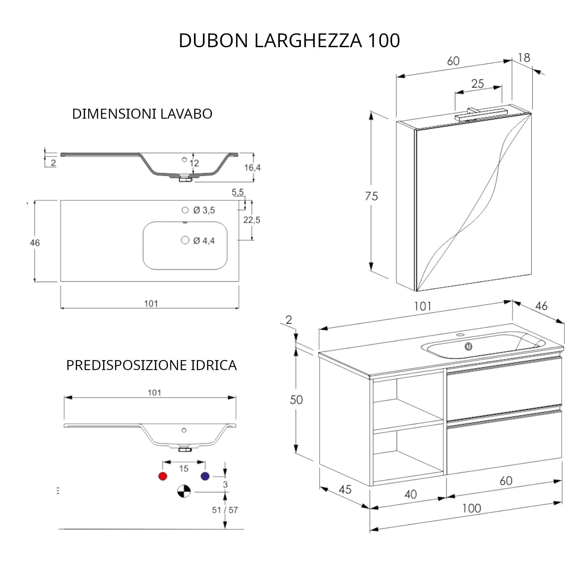 Mobile bagno sospeso 100cm con ripiano a sinistra e specchiera bianco opaco DUBON in Armadietti a specchio Mondialshop - Parabiago, commercioVirtuoso.it