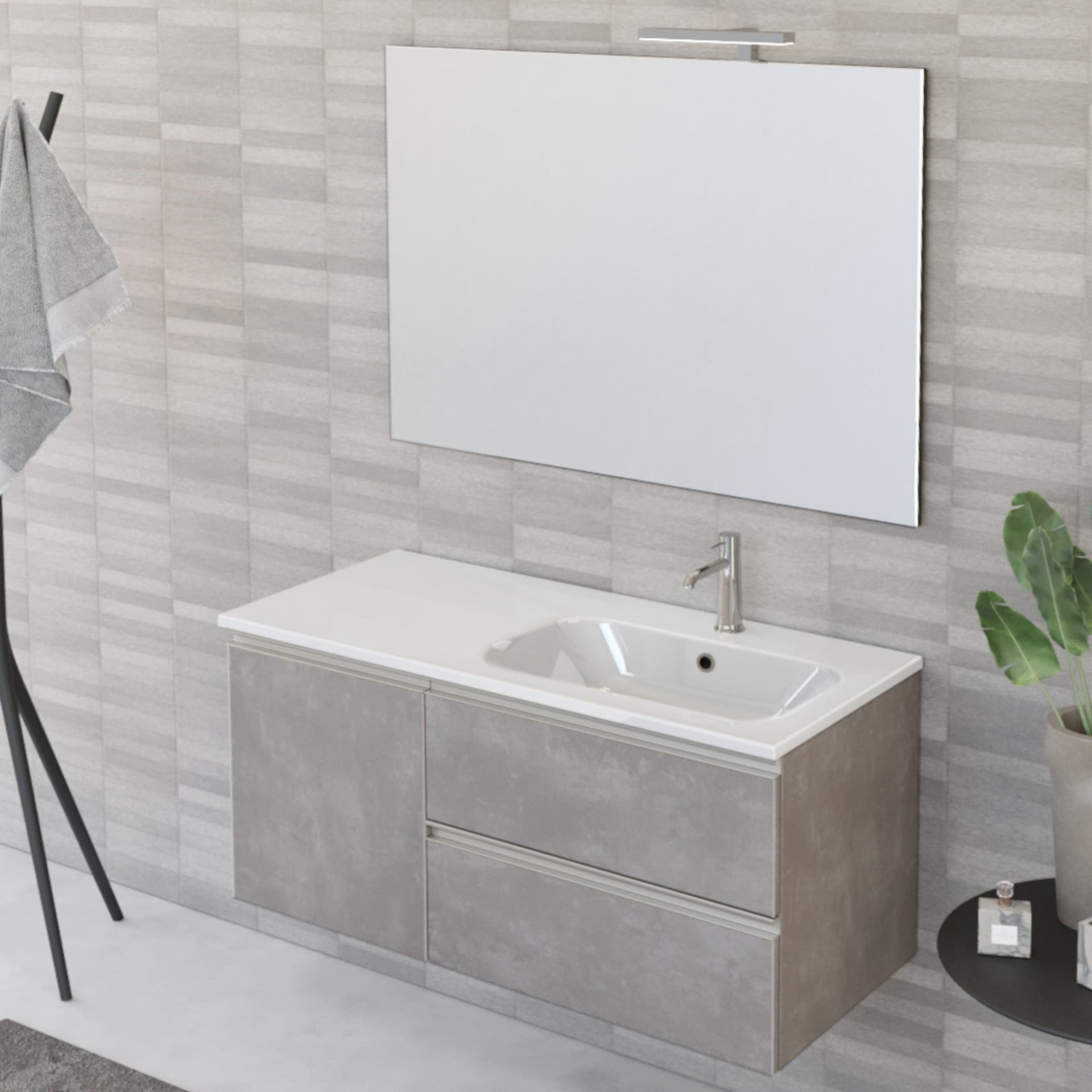 Mobile bagno sospeso 100cm con specchio cemento grigio caldo DUBON in Armadietti a specchio Mondialshop - Parabiago, commercioVirtuoso.it