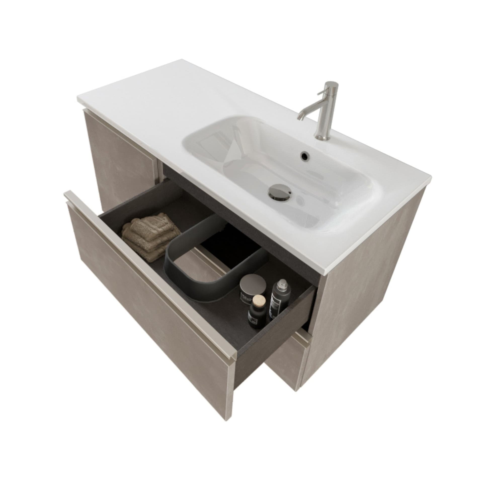 Mobile bagno sospeso 100cm con specchio cemento grigio caldo DUBON in Armadietti a specchio Mondialshop - Parabiago, commercioVirtuoso.it