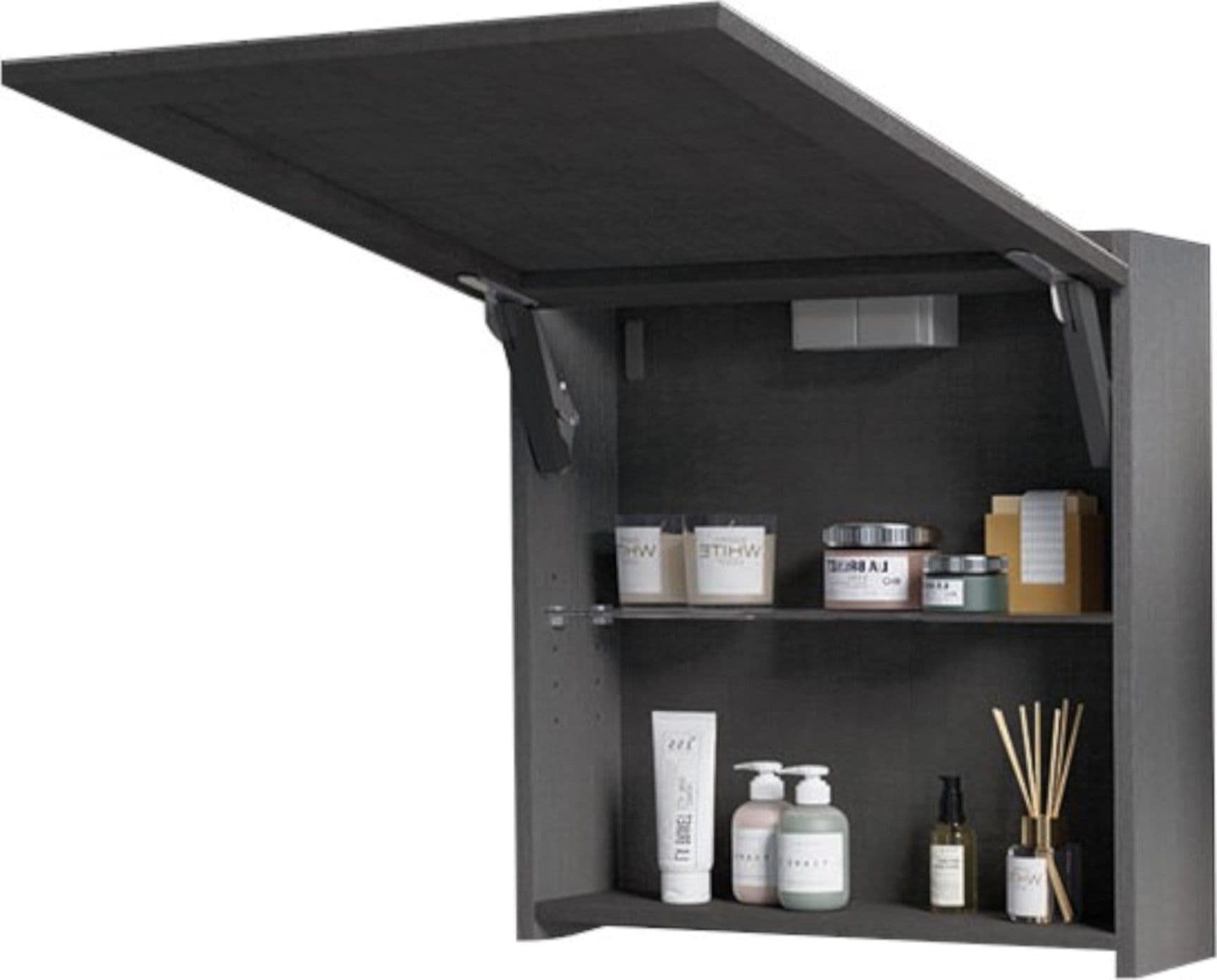 Mobile bagno sospeso 100cm con ripiano a sinistra e specchiera cemento grigio caldo DUBON in Armadietti a specchio Mondialshop - Parabiago, commercioVirtuoso.it