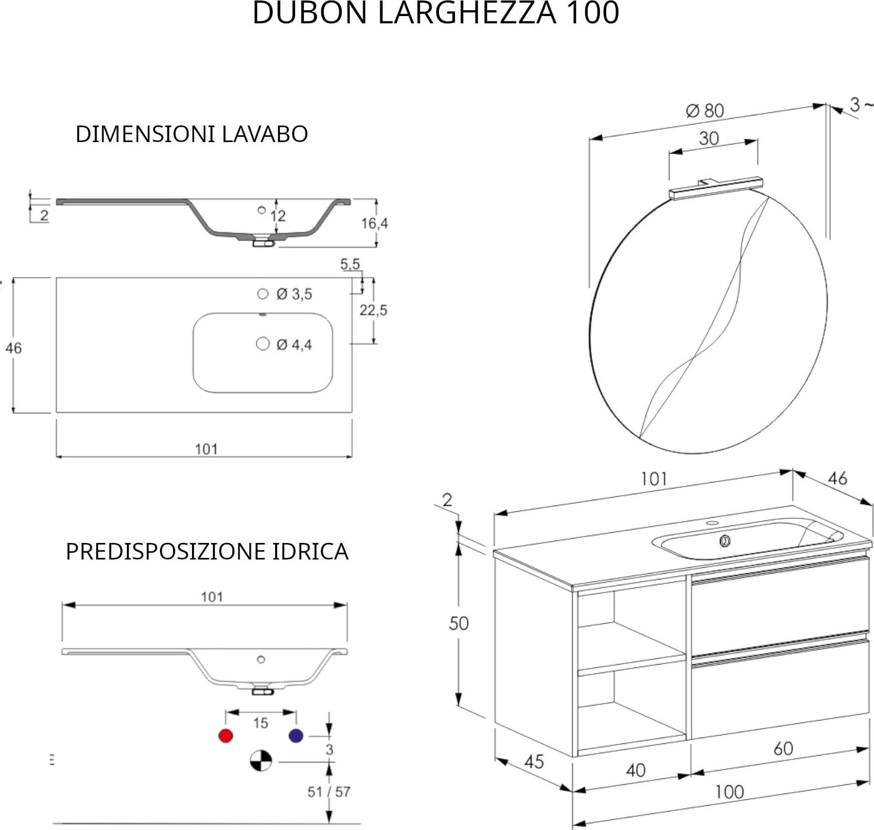 Mobile bagno sospeso 100cm con ripiano a sinistra e specchio rovere farnia DUBON in Mobiletti con lavabo Mondialshop - Parabiago, commercioVirtuoso.it