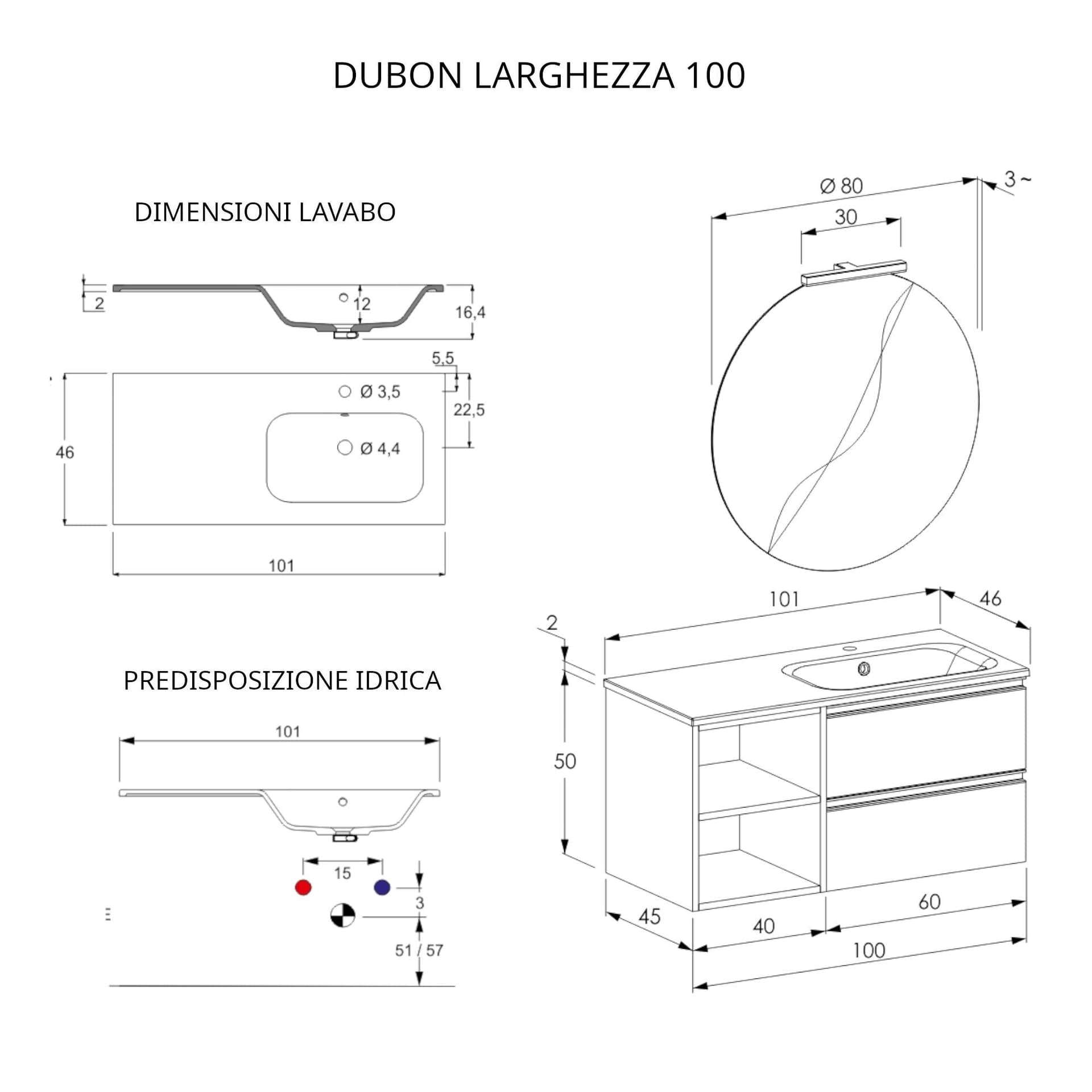 Mobile bagno sospeso 100cm con ripiano a sinistra e specchio rovere farnia DUBON in Mobiletti con lavabo Mondialshop - Parabiago, commercioVirtuoso.it