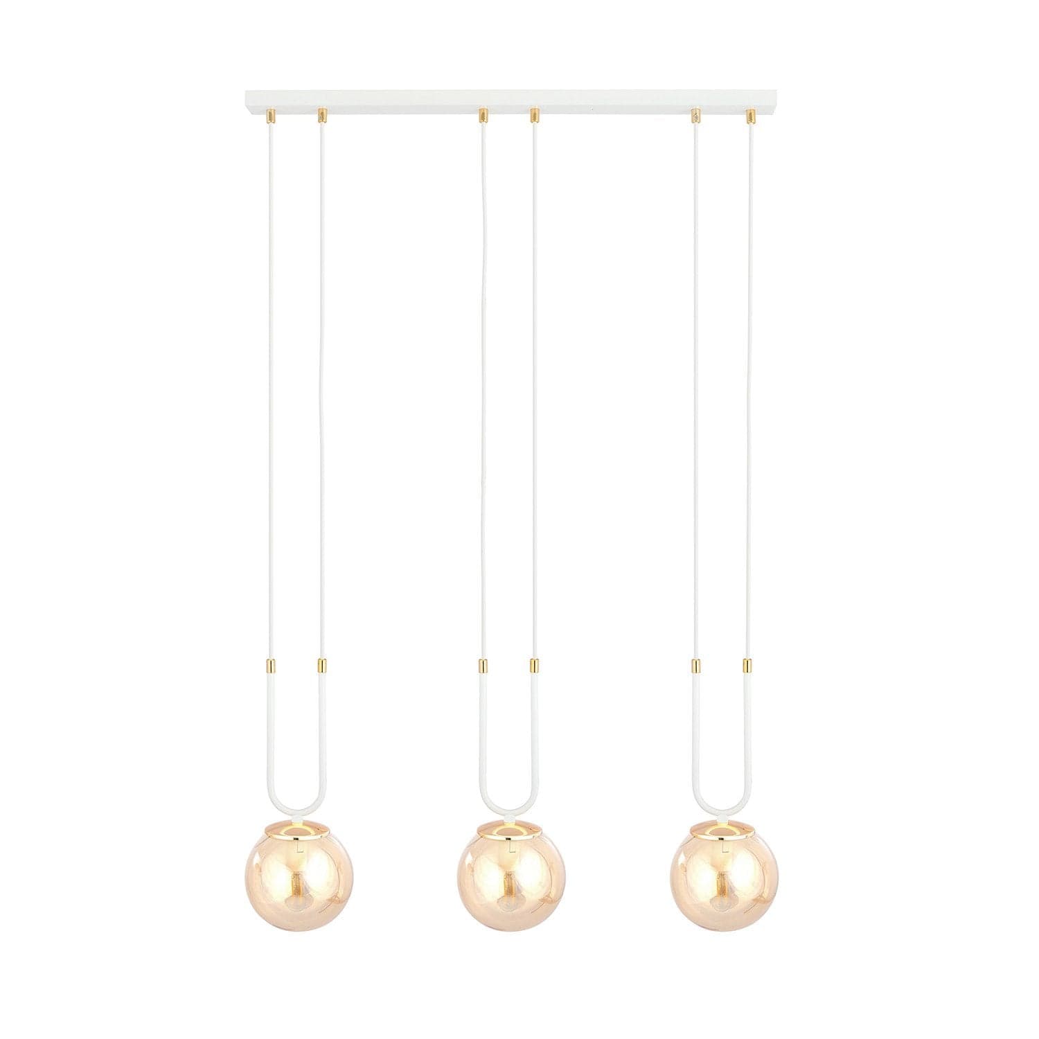 Sospensione Contemporanea 3 Luci Glam Acciaio Bianco Oro E Sfera Vetro Ambra in Lampade a sospensione LuceArt - Montecorvino Pugliano, commercioVirtuoso.it