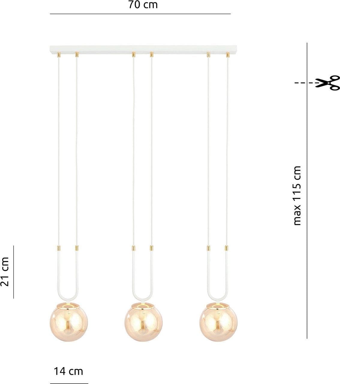 Sospensione Contemporanea 3 Luci Glam Acciaio Bianco Oro E Sfera Vetro Ambra in Lampade a sospensione LuceArt - Montecorvino Pugliano, commercioVirtuoso.it