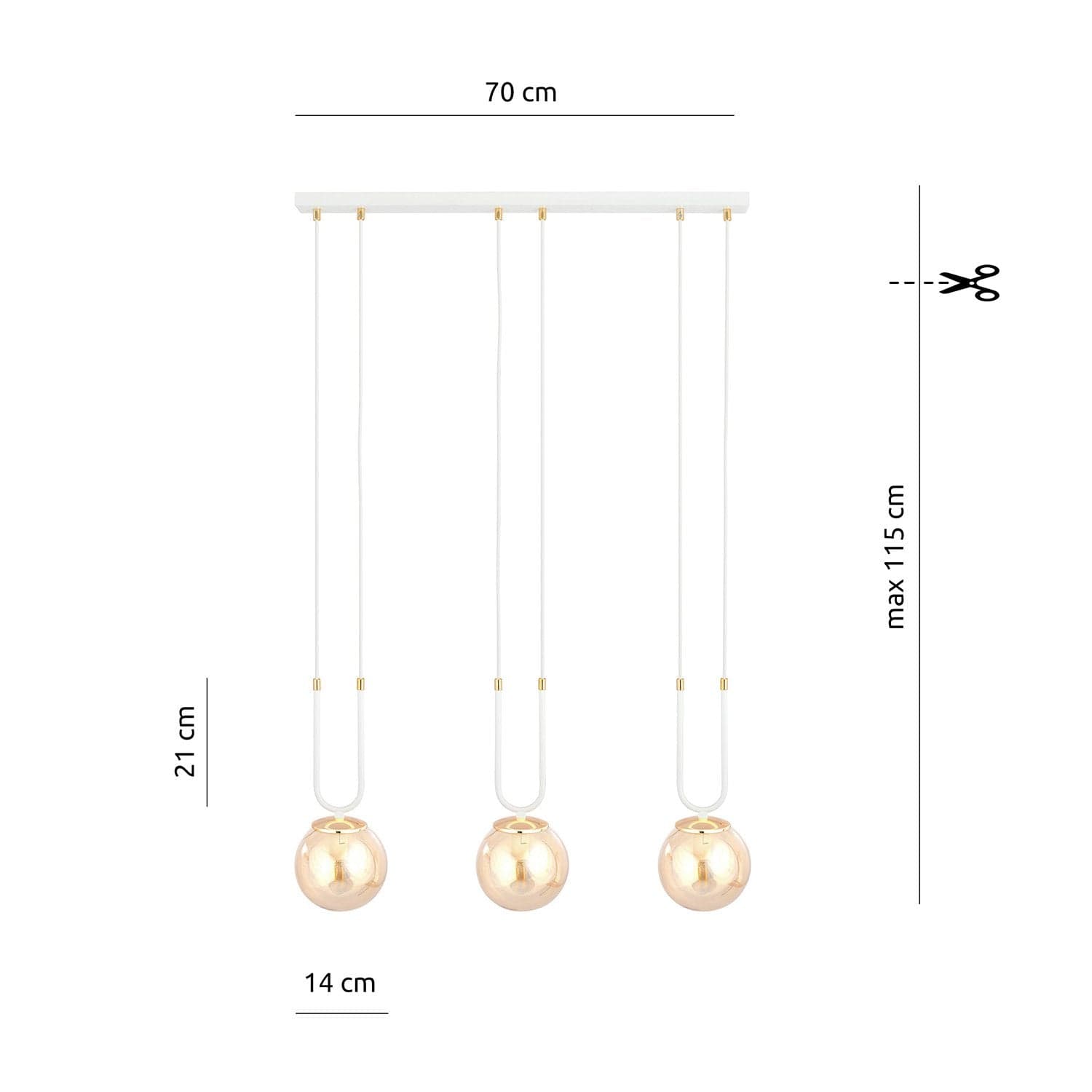 Sospensione Contemporanea 3 Luci Glam Acciaio Bianco Oro E Sfera Vetro Ambra in Lampade a sospensione LuceArt - Montecorvino Pugliano, commercioVirtuoso.it