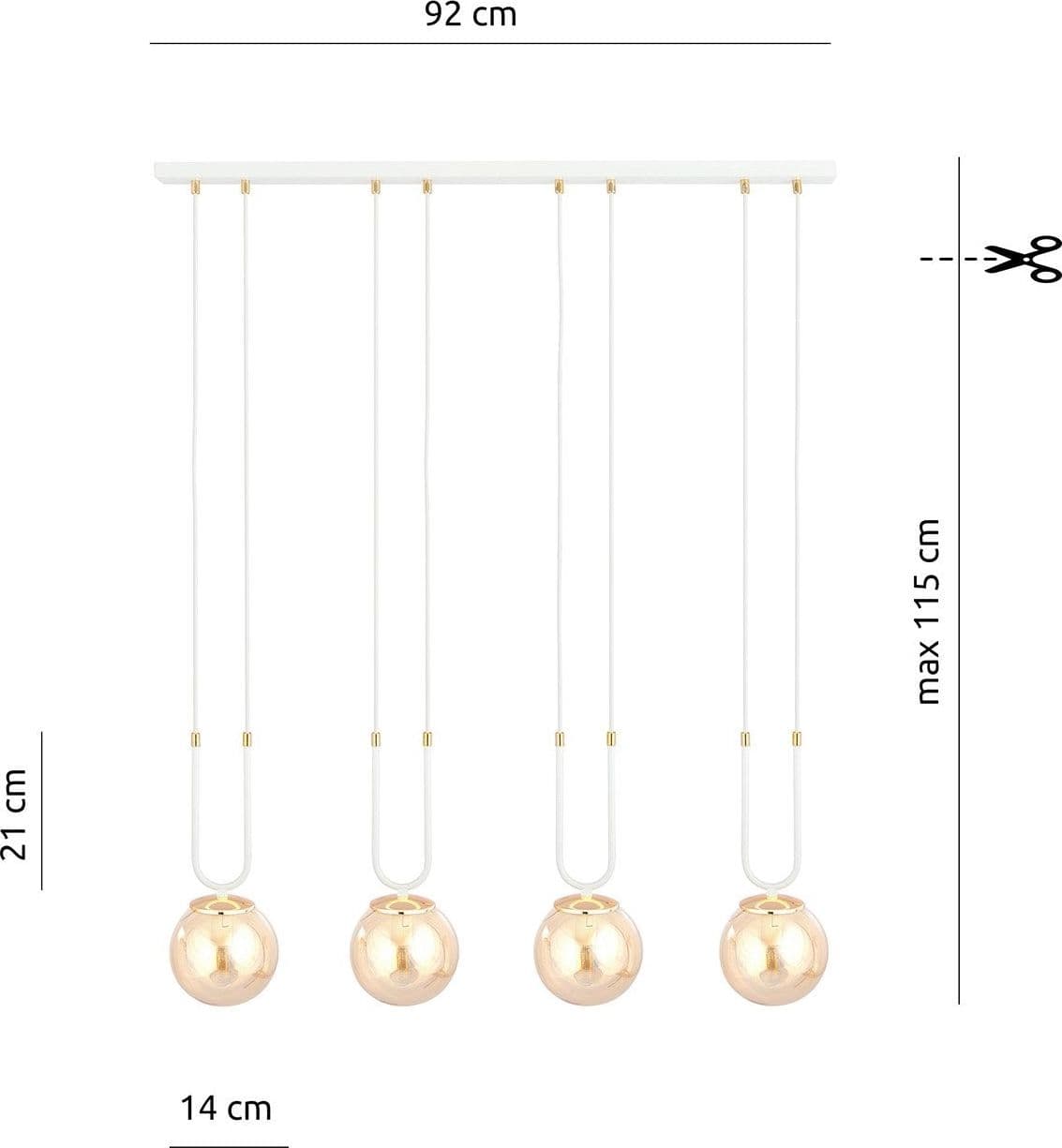 Sospensione Contemporanea 4 Luci Glam Acciaio Bianco Oro E Sfera Vetro Ambra in Lampade a sospensione LuceArt - Montecorvino Pugliano, commercioVirtuoso.it