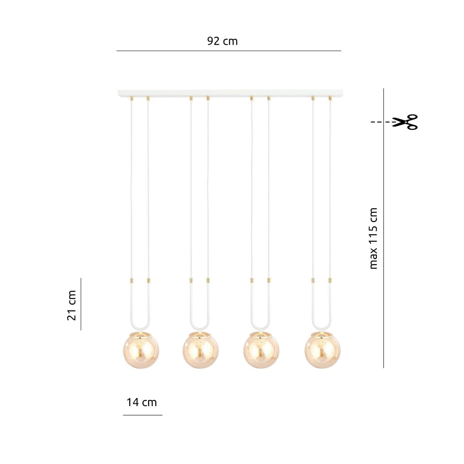 Sospensione Contemporanea 4 Luci Glam Acciaio Bianco Oro E Sfera Vetro Ambra in Lampade a sospensione LuceArt - Montecorvino Pugliano, commercioVirtuoso.it