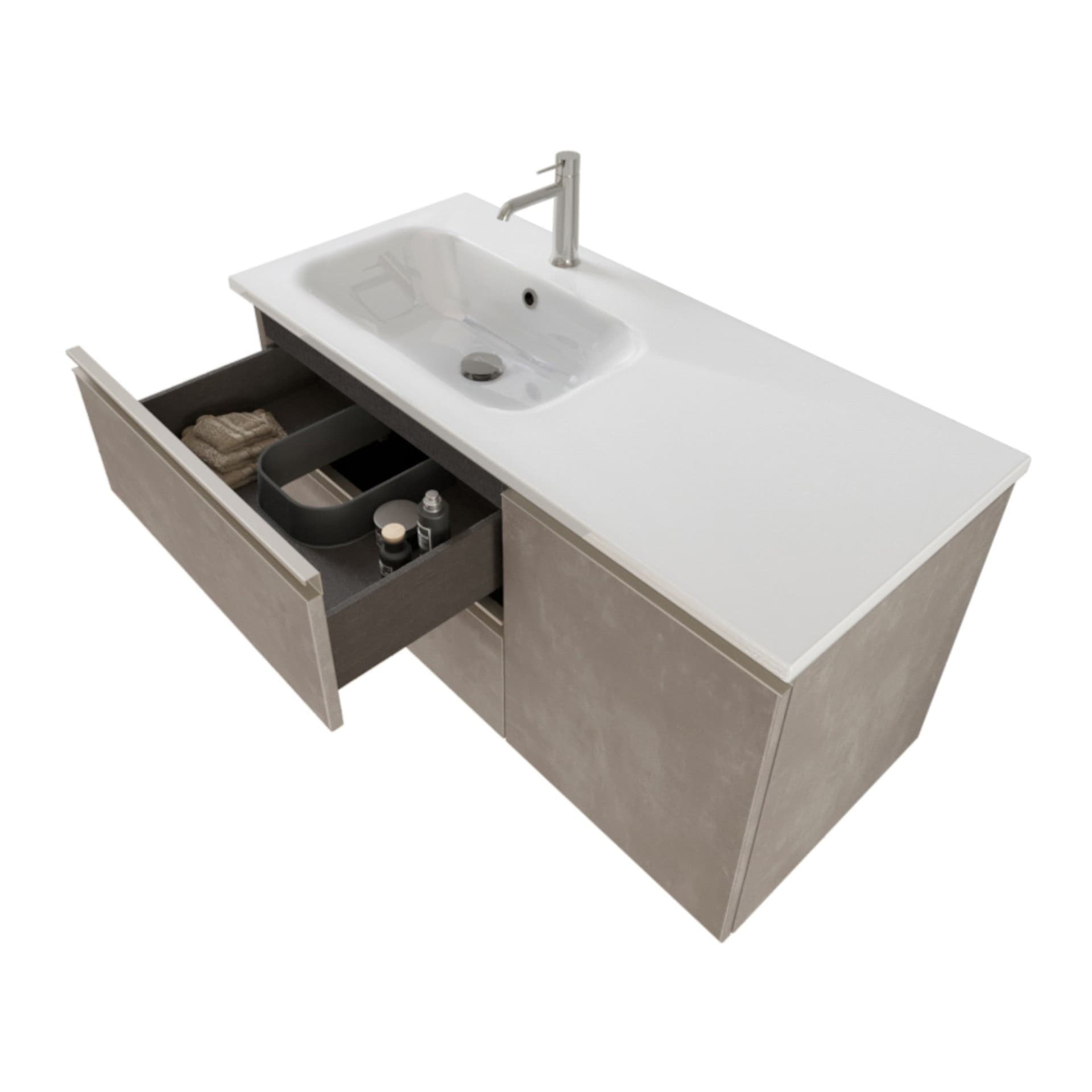 Mobile bagno sospeso 100cm con specchio cemento grigio caldo DUBON in Armadietti a specchio Mondialshop - Parabiago, commercioVirtuoso.it