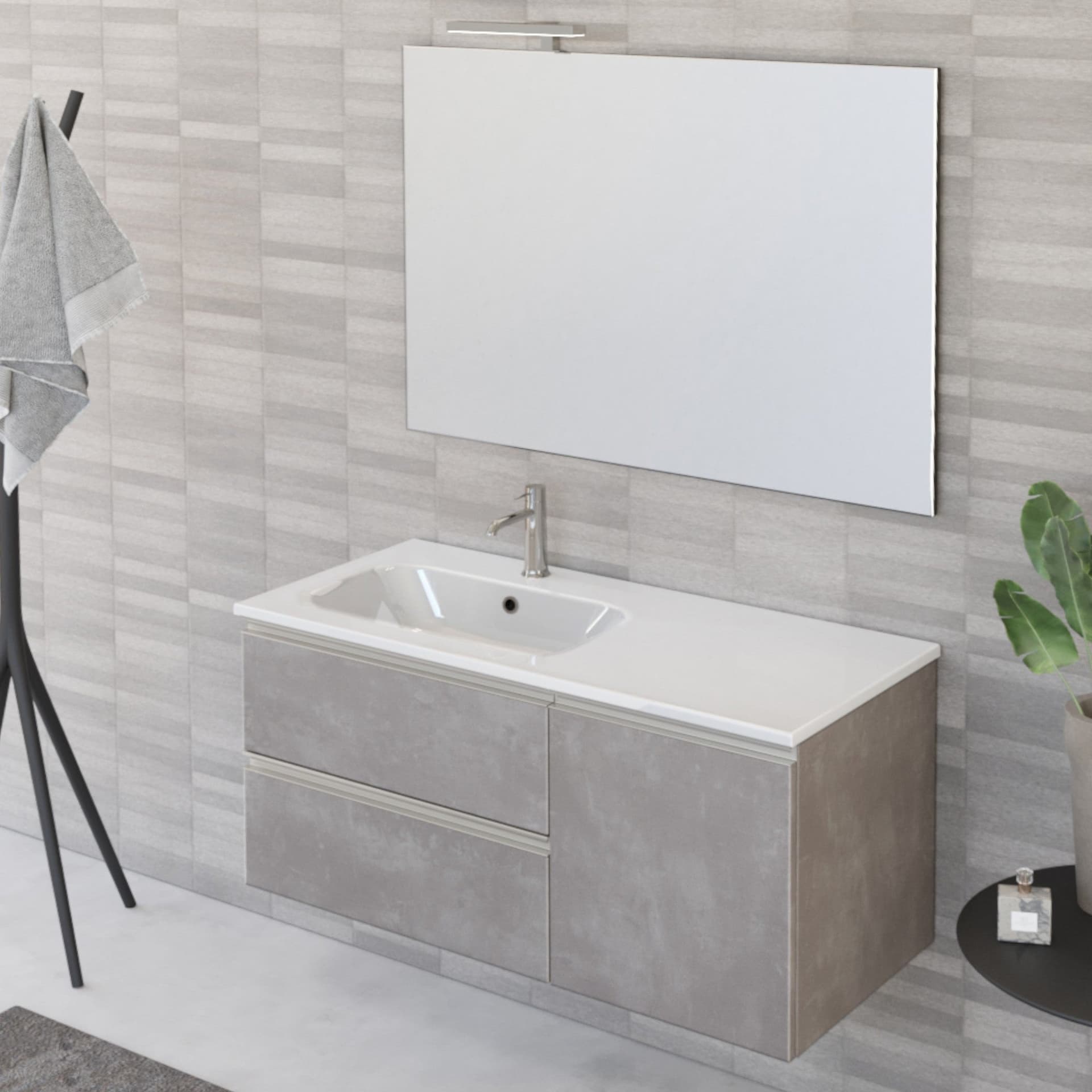 Mobile bagno sospeso 100cm con specchio cemento grigio caldo DUBON in Armadietti a specchio Mondialshop - Parabiago, commercioVirtuoso.it