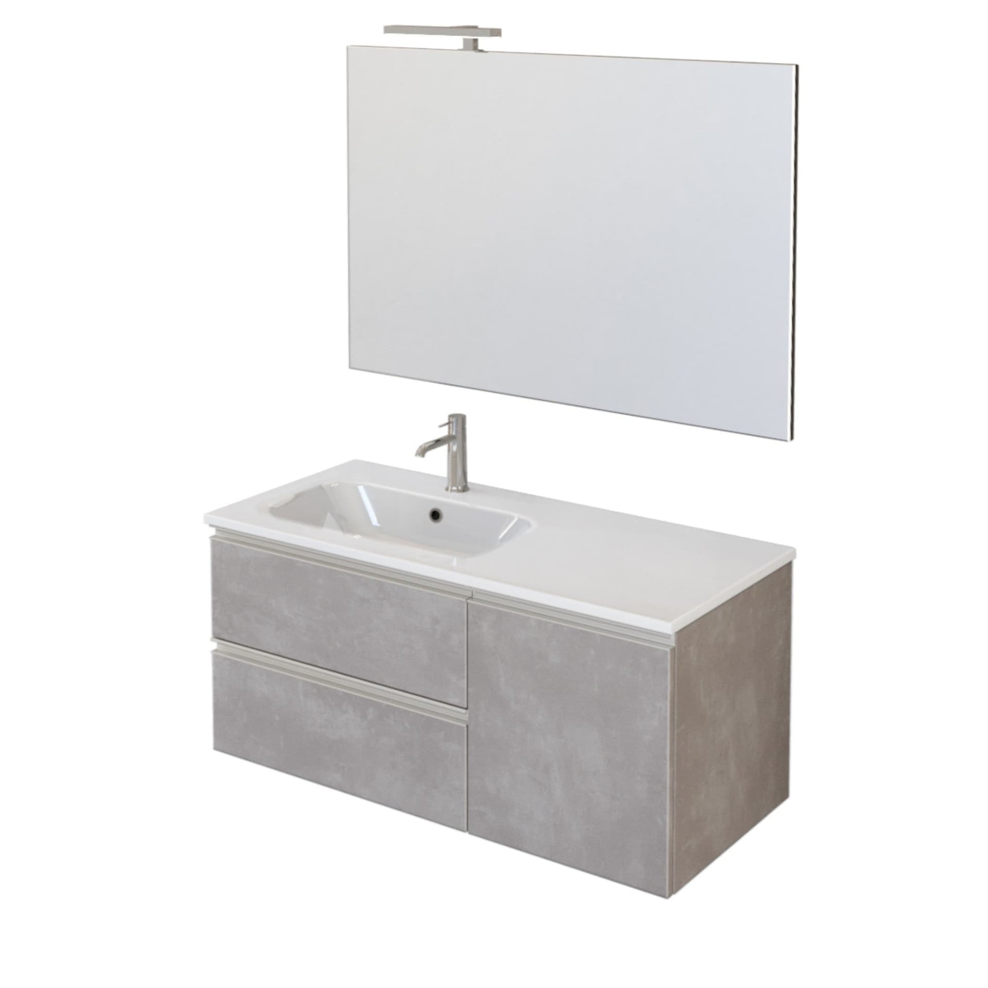 Mobile bagno sospeso 100cm con specchio cemento grigio caldo DUBON in Armadietti a specchio Mondialshop - Parabiago, commercioVirtuoso.it