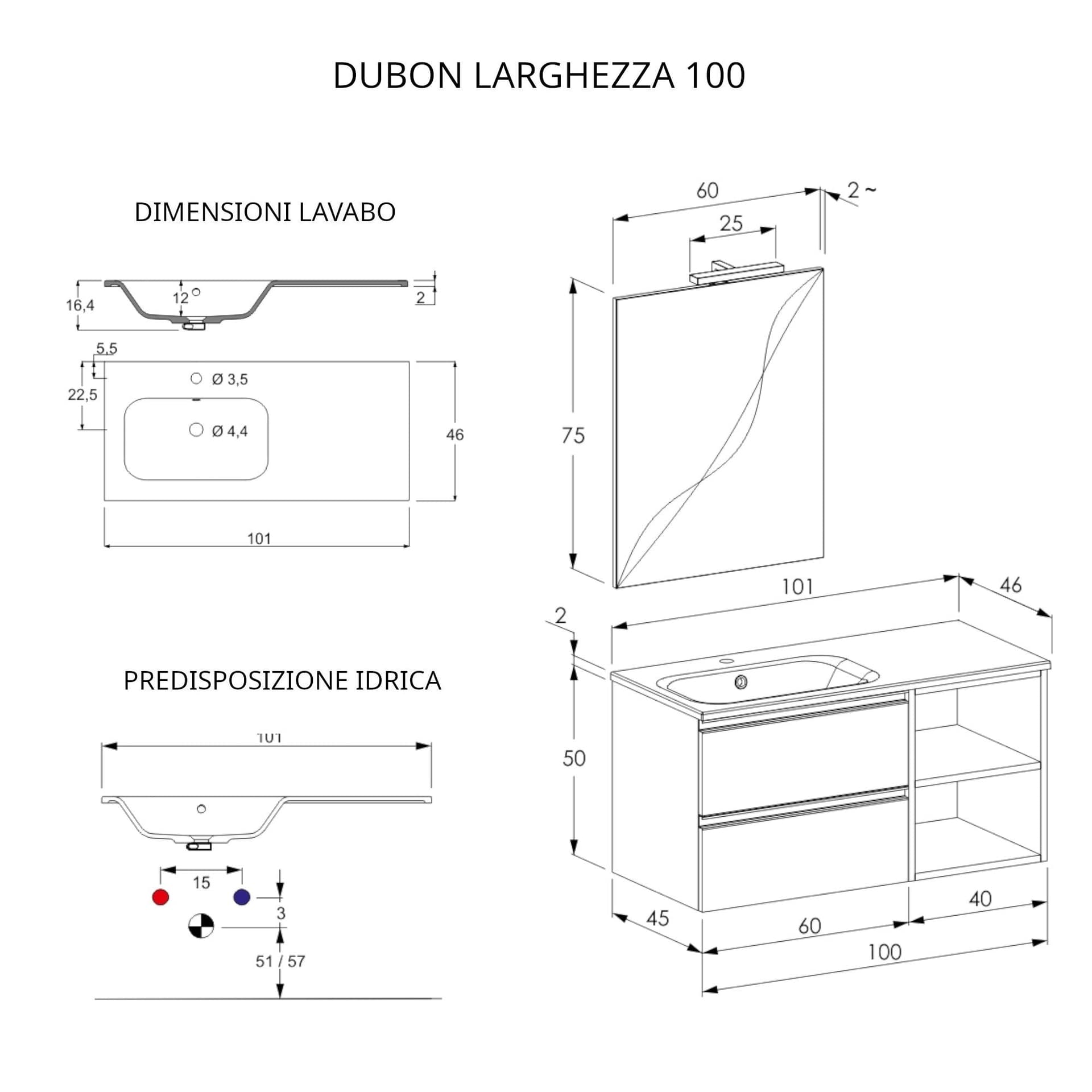 Mobile bagno sospeso 100cm con ripiano a destra e specchio cemento grigio caldo DUBON in Armadietti a specchio Mondialshop - Parabiago, commercioVirtuoso.it