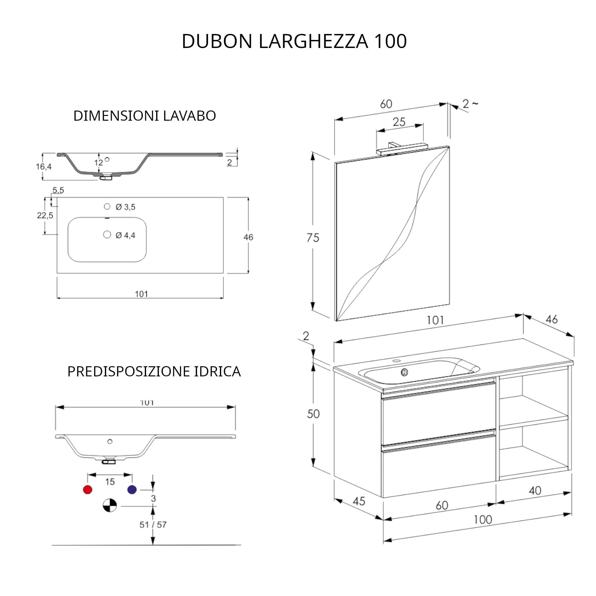Mobile bagno sospeso 100cm con ripiano a destra e specchio cemento grigio caldo DUBON in Armadietti a specchio Mondialshop - Parabiago, commercioVirtuoso.it