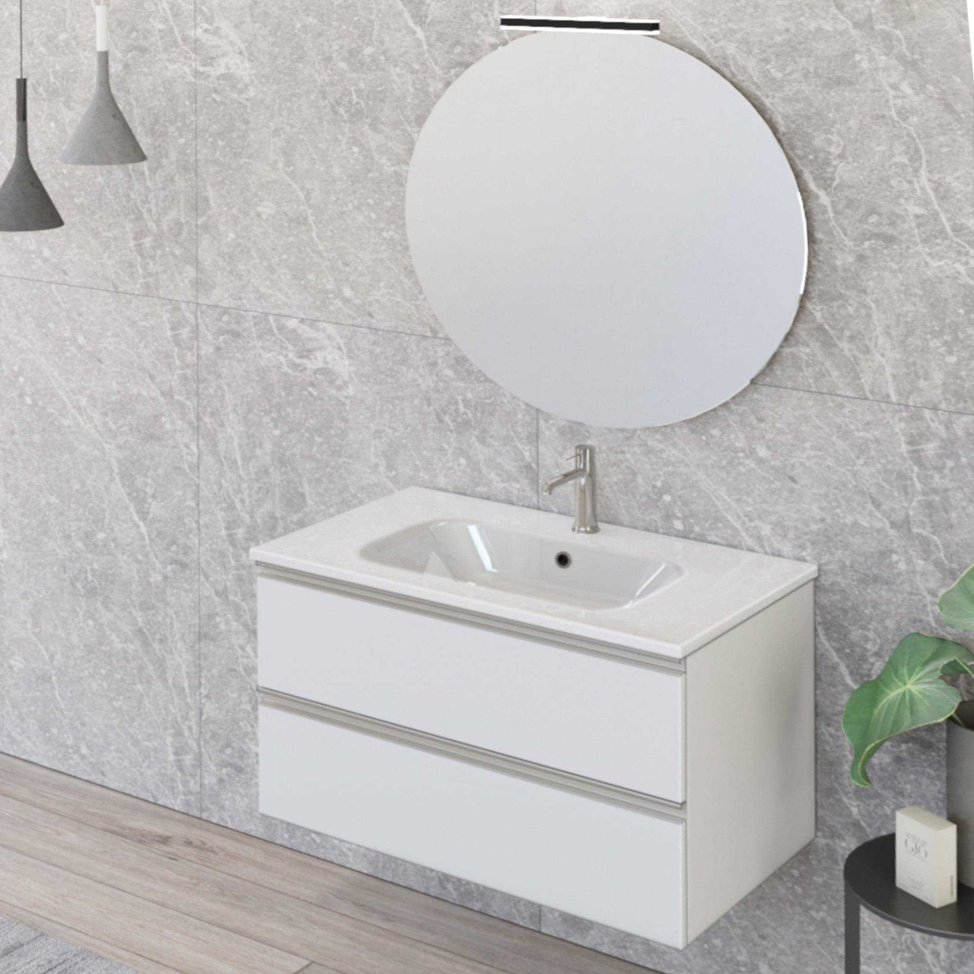 Mobile bagno sospeso 80cm con specchio bianco opaco DUBON in Mobiletti con lavabo Mondialshop - Parabiago, commercioVirtuoso.it