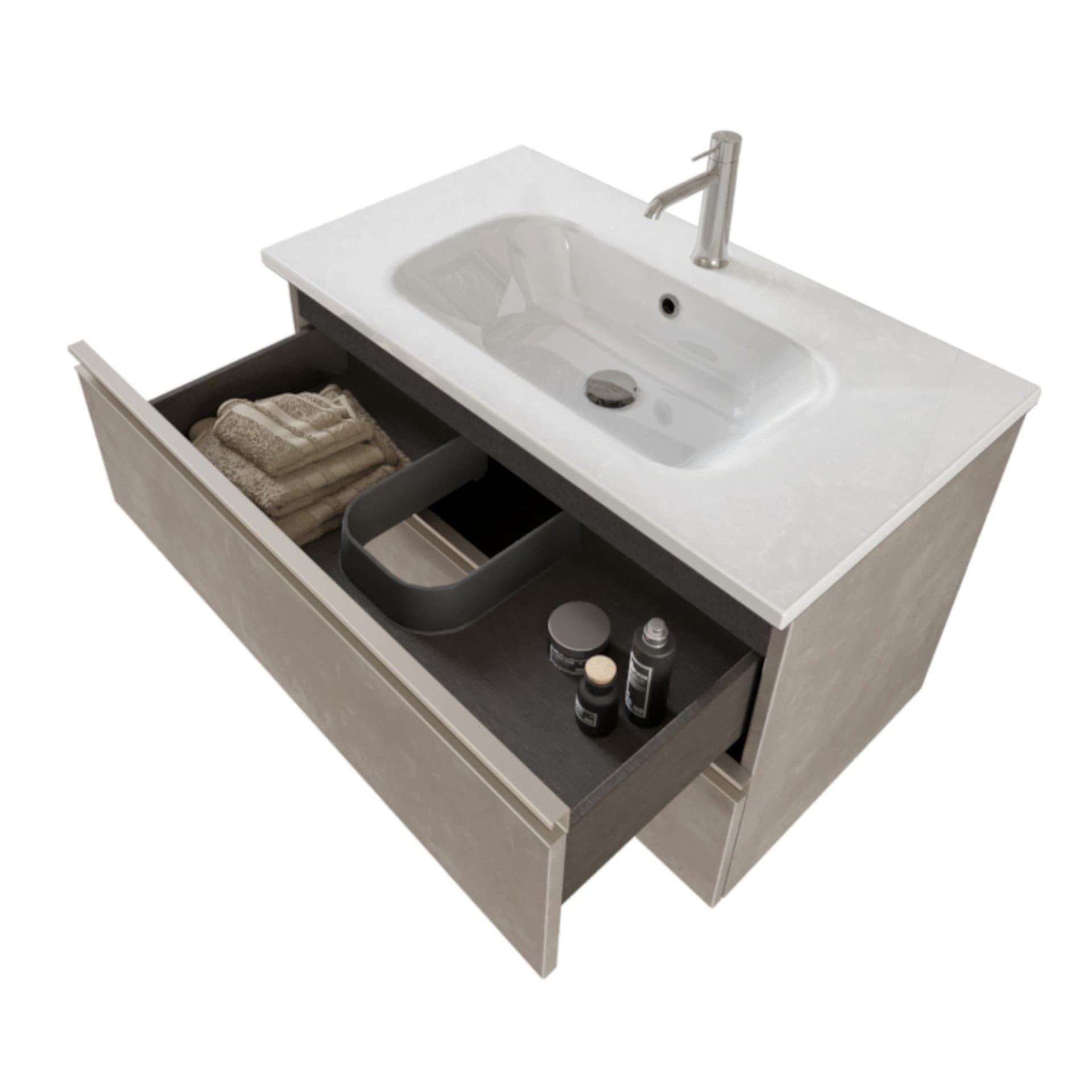 Mobile bagno sospeso 80cm con specchio cemento grigio caldo DUBON in Armadietti a specchio Mondialshop - Parabiago, commercioVirtuoso.it