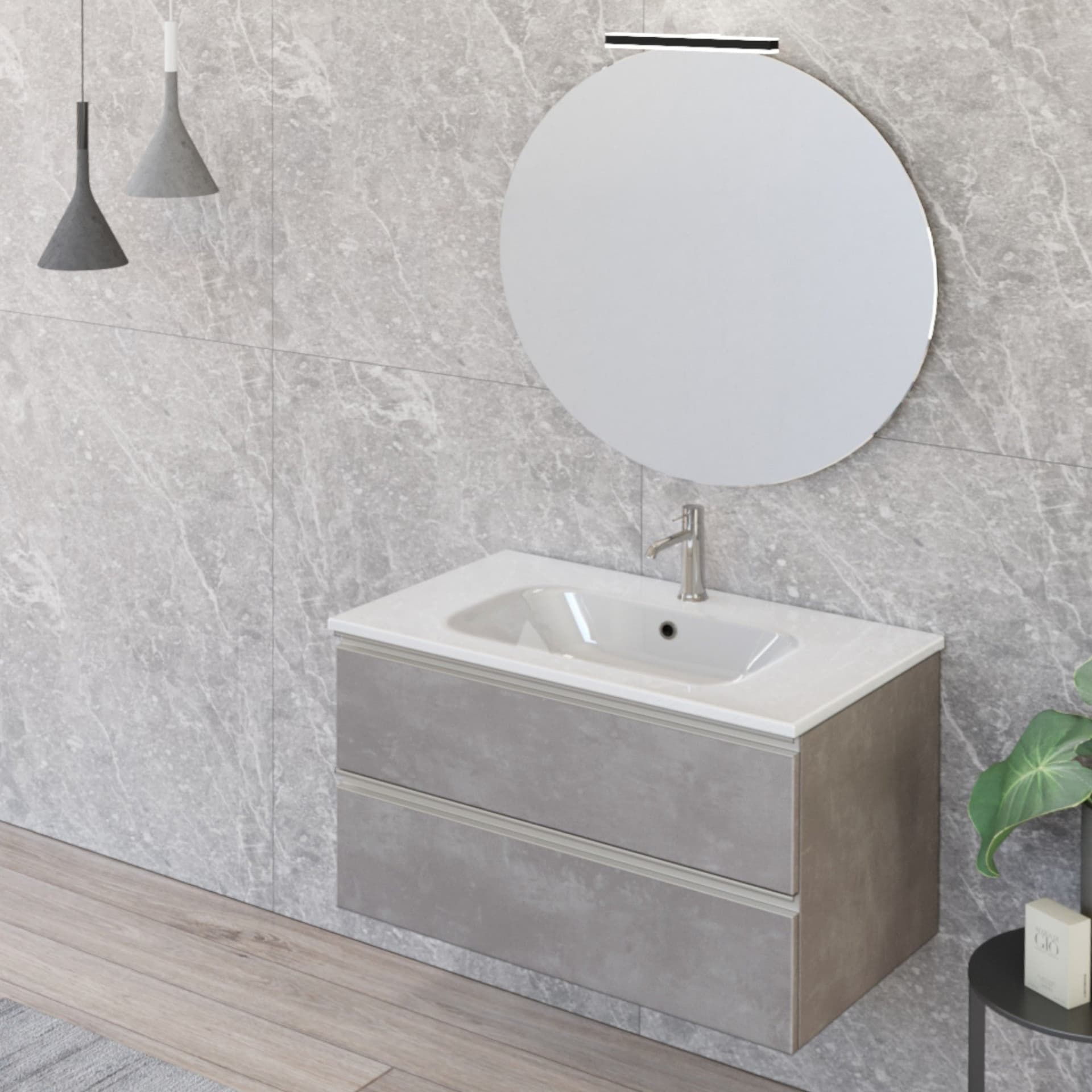 Mobile bagno sospeso 80cm con specchio cemento grigio caldo DUBON in Armadietti a specchio Mondialshop - Parabiago, commercioVirtuoso.it