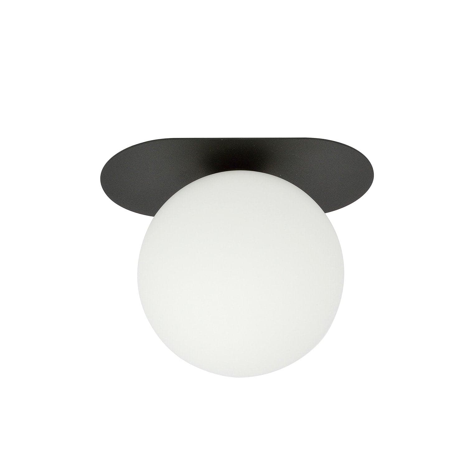 Plafoniera Minimal 1 Luce Plaza In Acciaio Nero E Sfera Vetro Opale in Plafoniere LuceArt - Montecorvino Pugliano, commercioVirtuoso.it