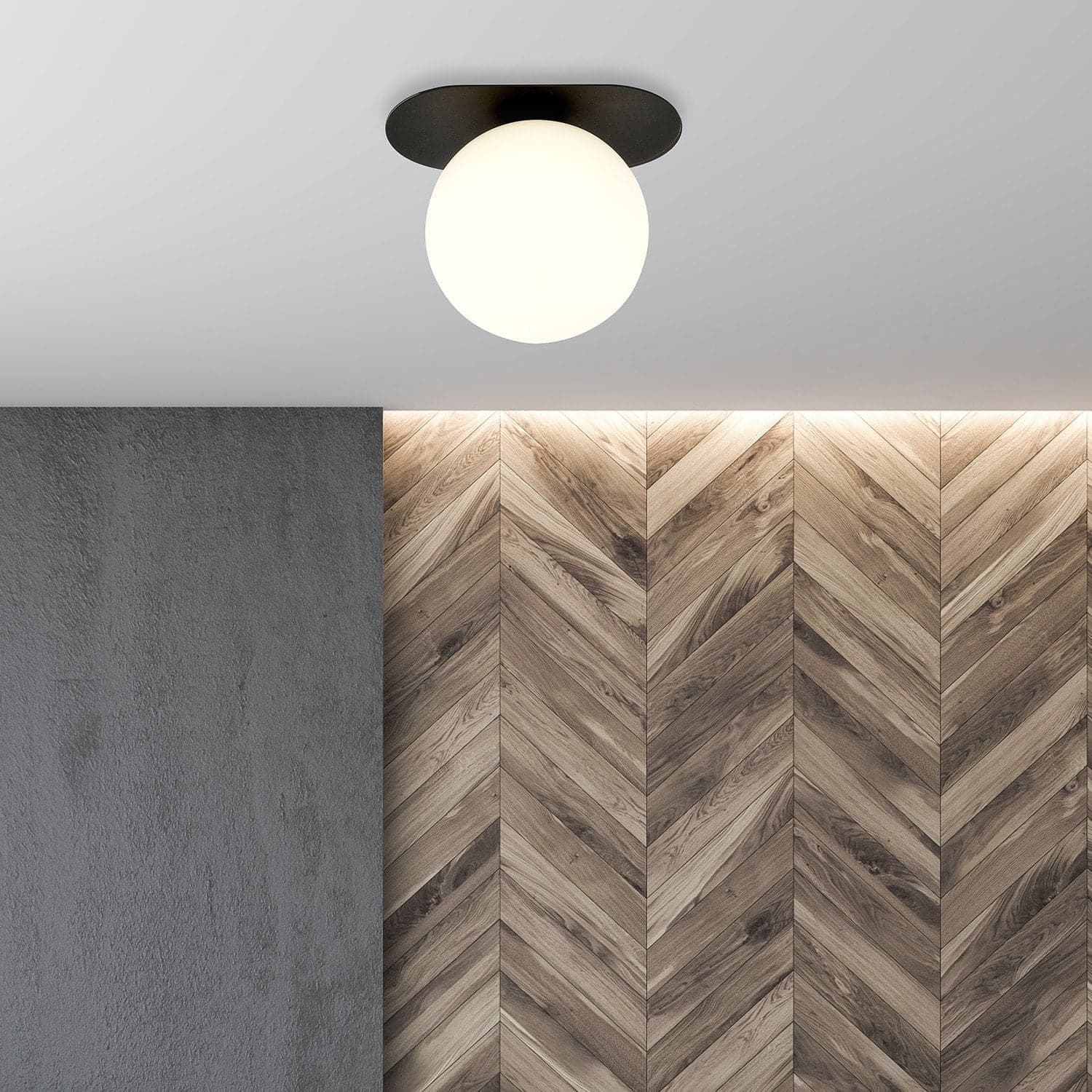 Plafoniera Minimal 1 Luce Plaza In Acciaio Nero E Sfera Vetro Opale in Plafoniere LuceArt - Montecorvino Pugliano, commercioVirtuoso.it