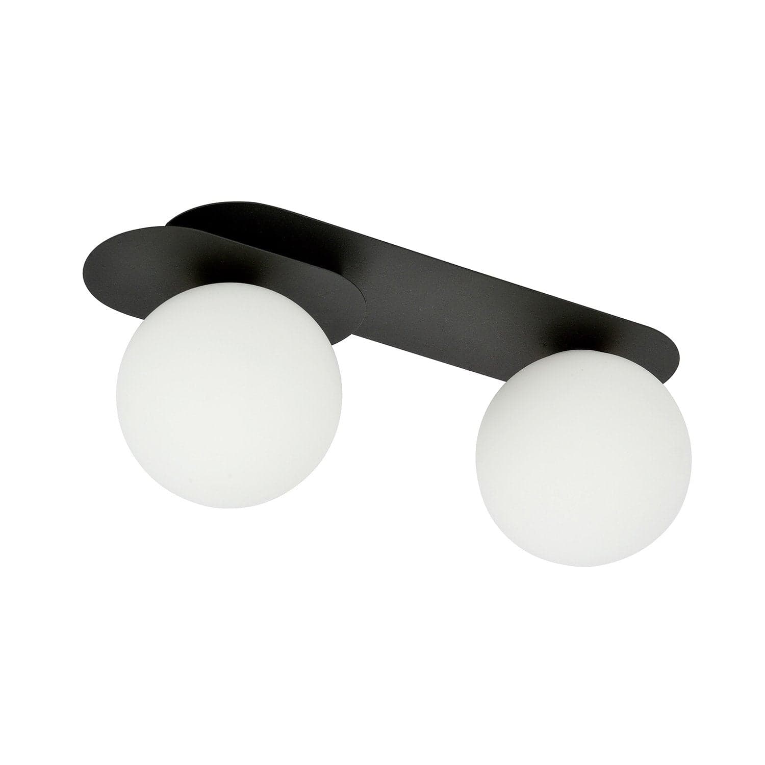 Plafoniera Minimal 2 Luci Plaza In Acciaio Nero E Sfere Vetro Opale in Plafoniere LuceArt - Montecorvino Pugliano, commercioVirtuoso.it