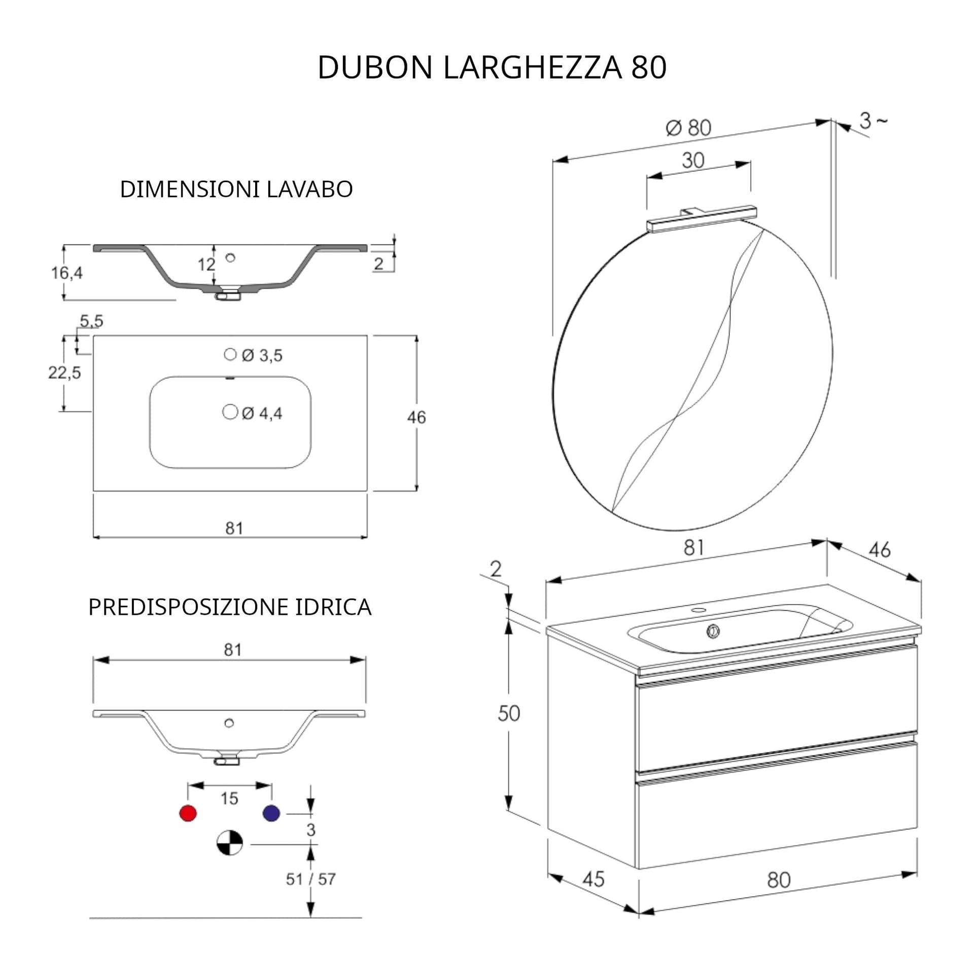 Mobile bagno sospeso 80cm con specchio cemento grigio caldo DUBON in Armadietti a specchio Mondialshop - Parabiago, commercioVirtuoso.it