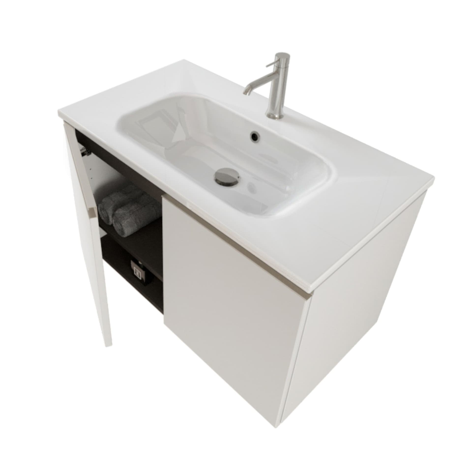 Mobile bagno sospeso 80cm con due ante e specchio bianco opaco DUBON in Armadietti a specchio Mondialshop - Parabiago, commercioVirtuoso.it
