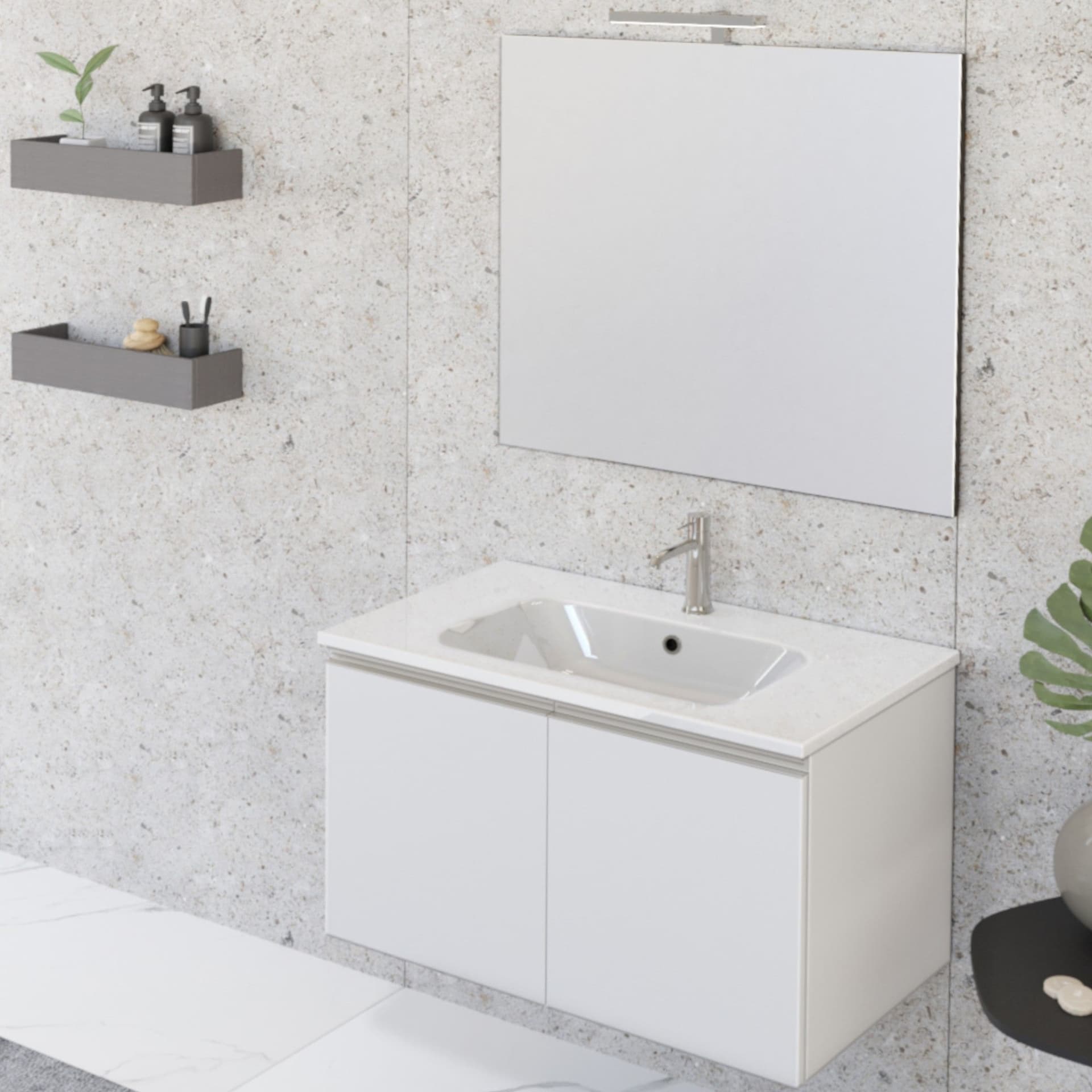 Mobile bagno sospeso 80cm con due ante e specchio bianco opaco DUBON in Armadietti a specchio Mondialshop - Parabiago, commercioVirtuoso.it