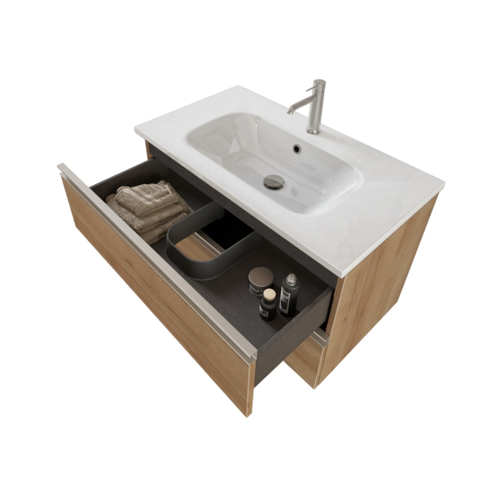 Mobile bagno sospeso 80cm con specchio rovere farnia DUBON in Armadietti a specchio Mondialshop - Parabiago, commercioVirtuoso.it