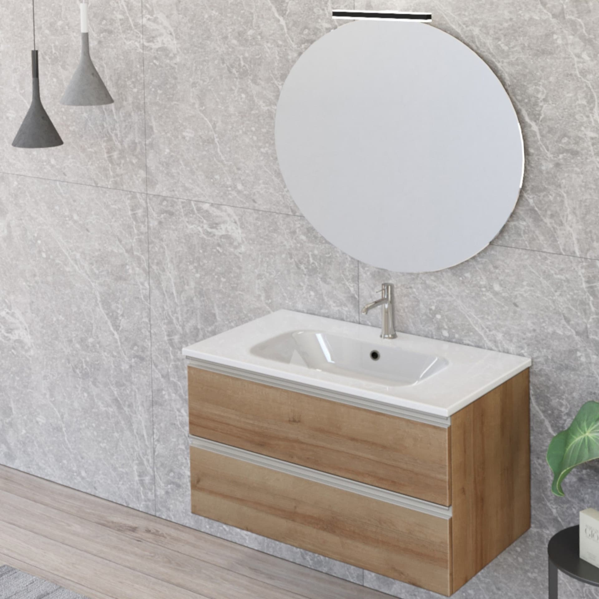Mobile bagno sospeso 80cm con specchio rovere farnia DUBON in Armadietti a specchio Mondialshop - Parabiago, commercioVirtuoso.it