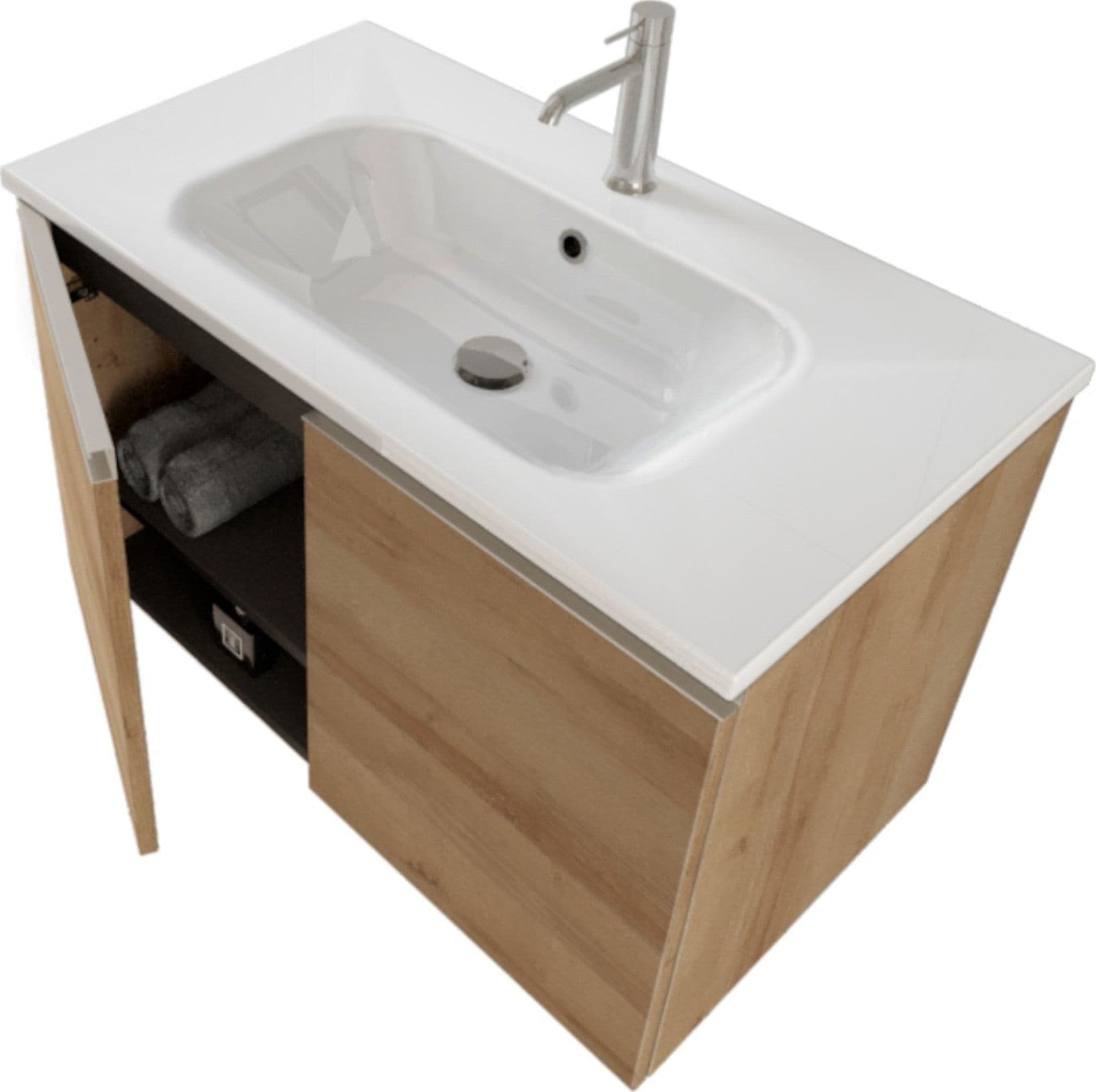 Mobile bagno sospeso 80cm con due ante e specchio rovere farnia DUBON in Mobiletti con lavabo Mondialshop - Parabiago, commercioVirtuoso.it