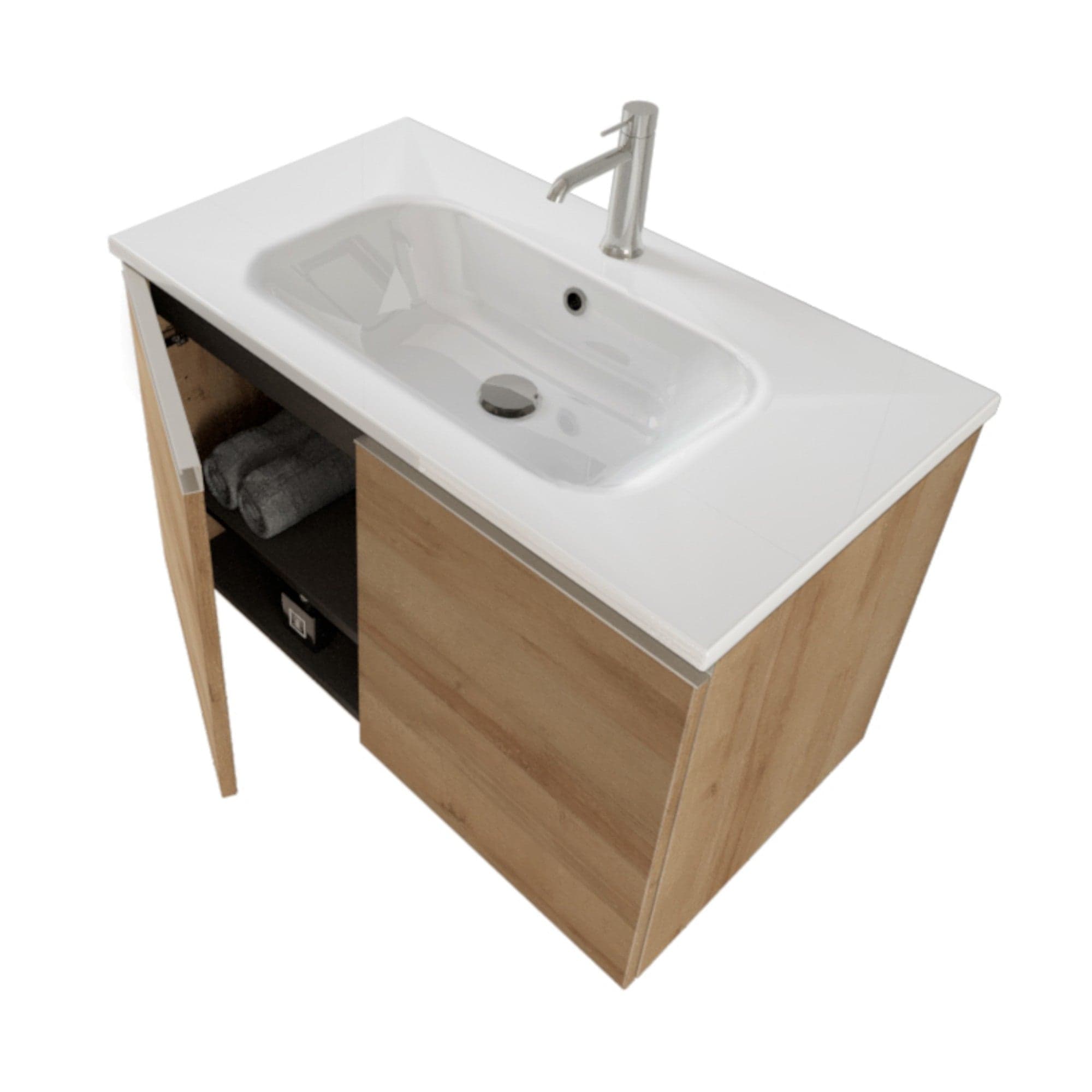 Mobile bagno sospeso 80cm con due ante e specchio rovere farnia DUBON in Mobiletti con lavabo Mondialshop - Parabiago, commercioVirtuoso.it