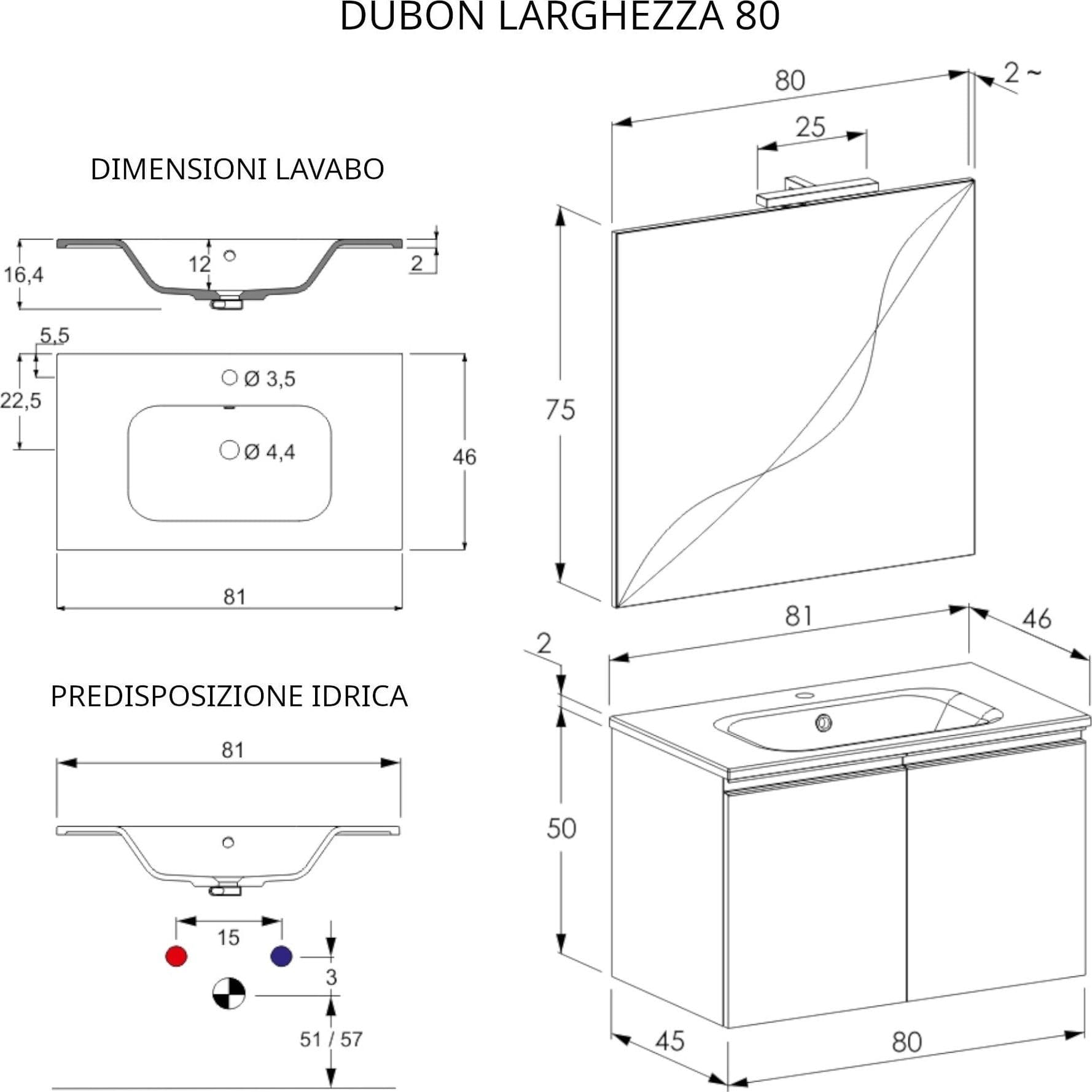 Mobile bagno sospeso 80cm con due ante e specchio rovere farnia DUBON in Mobiletti con lavabo Mondialshop - Parabiago, commercioVirtuoso.it