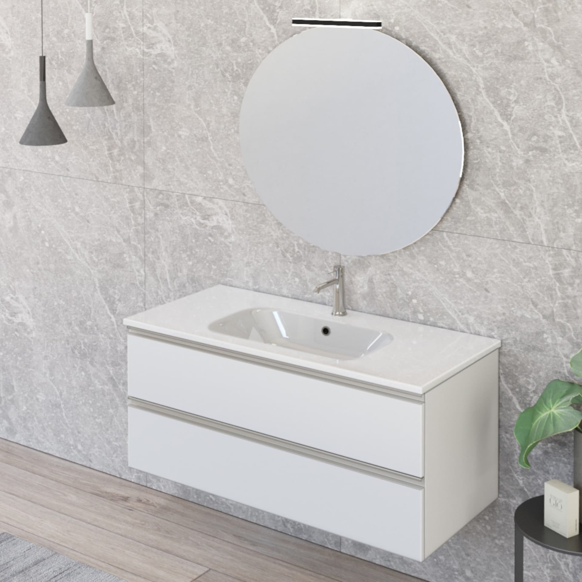 Mobile bagno sospeso 100cm con due cassetti e specchio bianco opaco DUBON in Mobiletti con lavabo Mondialshop - Parabiago, commercioVirtuoso.it