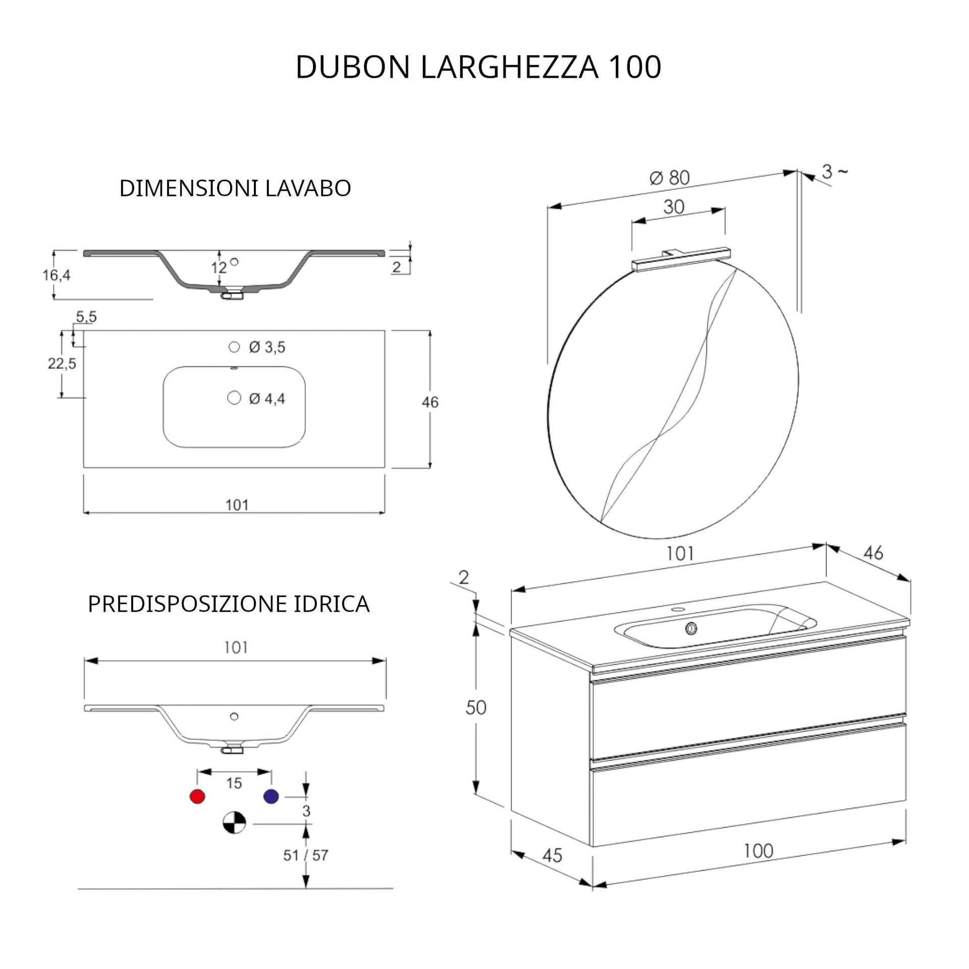 Mobile bagno sospeso 100cm con due cassetti e specchio bianco opaco DUBON in Mobiletti con lavabo Mondialshop - Parabiago, commercioVirtuoso.it