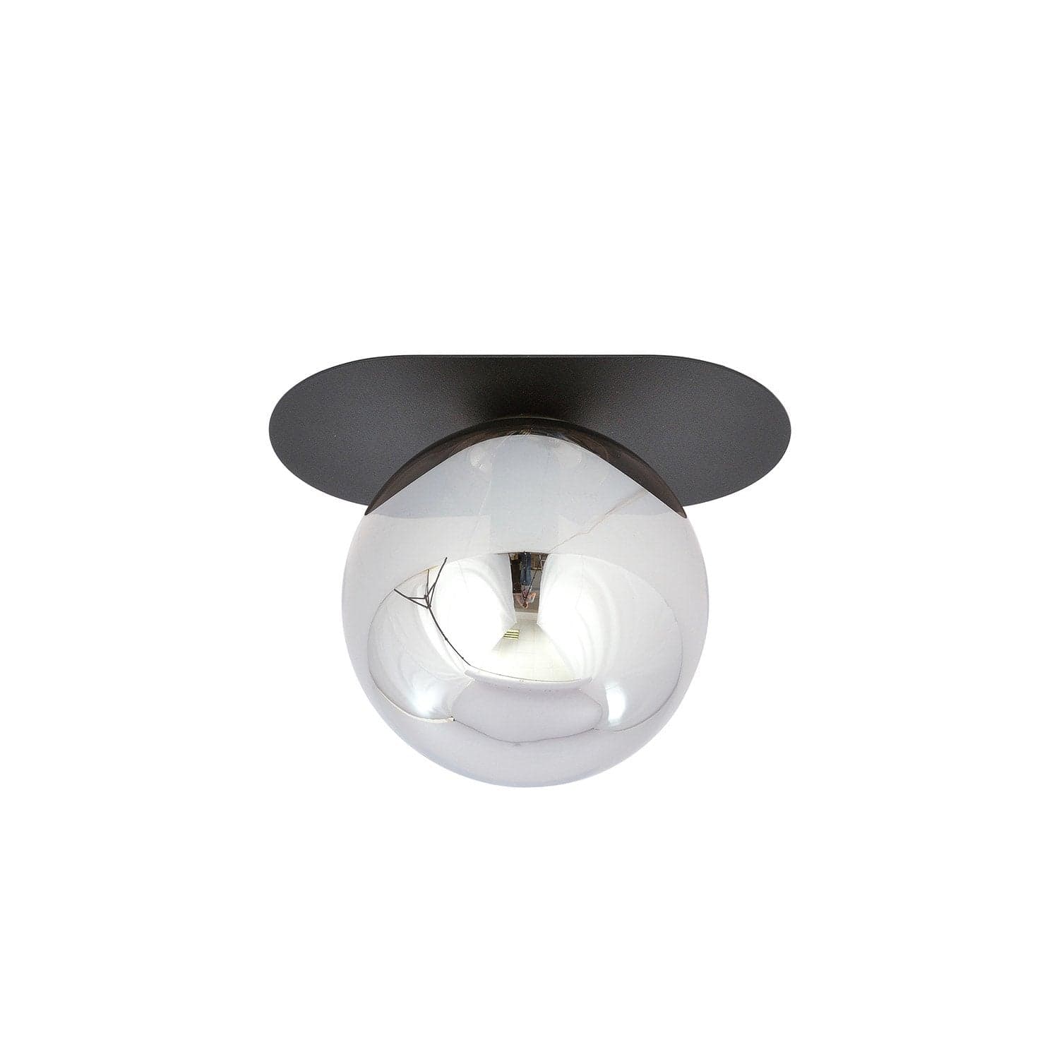 Plafoniera Minimal 1 Luce Plaza In Acciaio Nero E Sfera Vetro Fumè in Plafoniere LuceArt - Montecorvino Pugliano, commercioVirtuoso.it
