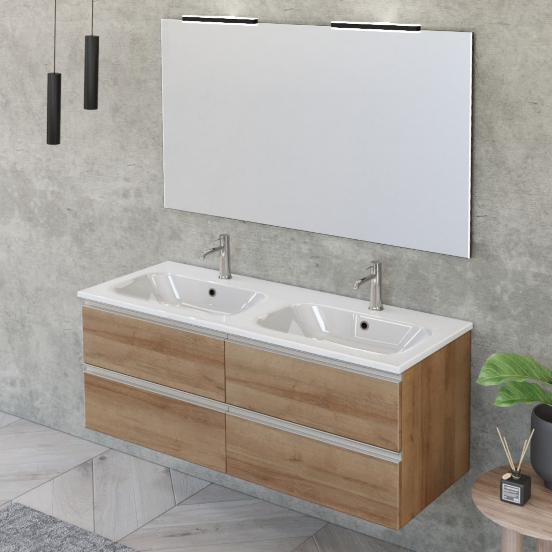Mobile bagno sospeso 120cm con specchio rovere farnia DUBON in Armadietti a specchio Mondialshop - Parabiago, commercioVirtuoso.it