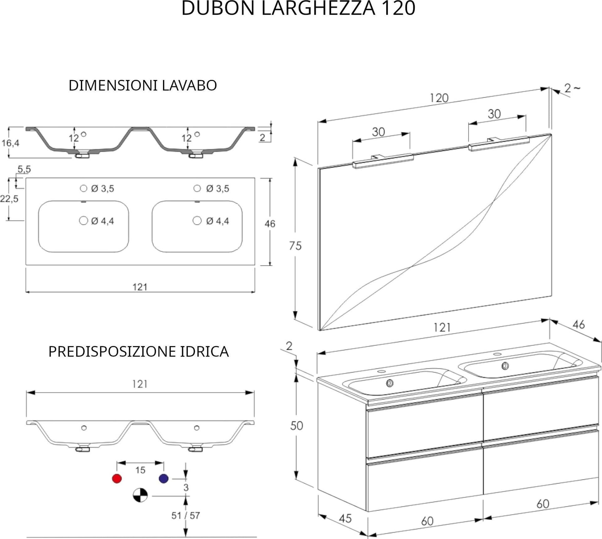 Mobile bagno sospeso 120cm con specchio bianco opaco DUBON in Mobiletti con lavabo Mondialshop - Parabiago, commercioVirtuoso.it